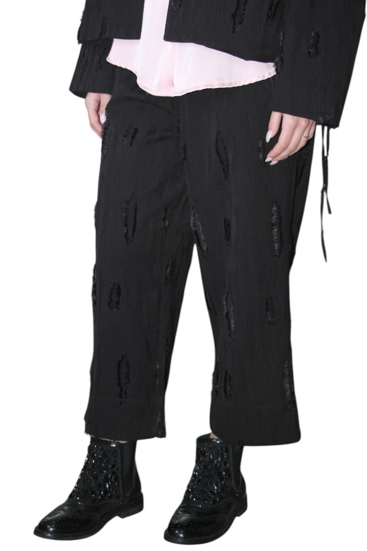 Wendy Trendy pantaloni dal taglio dritto effetto strappato