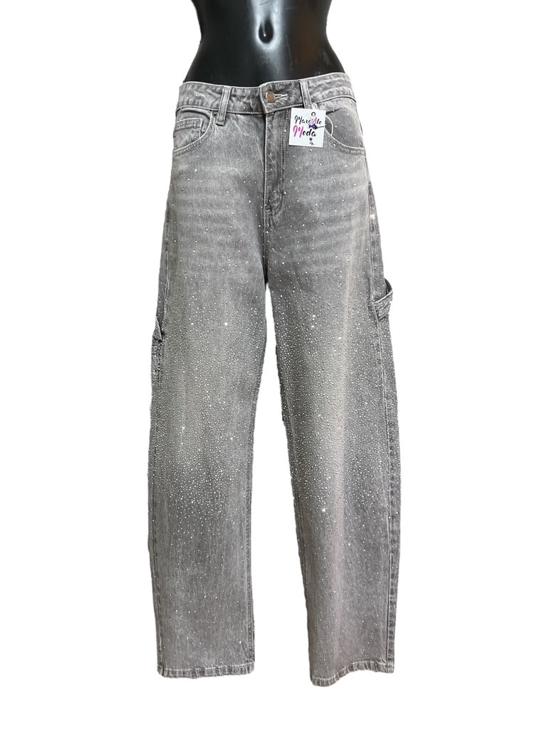 Jeans a palloncino carpenter con strass
