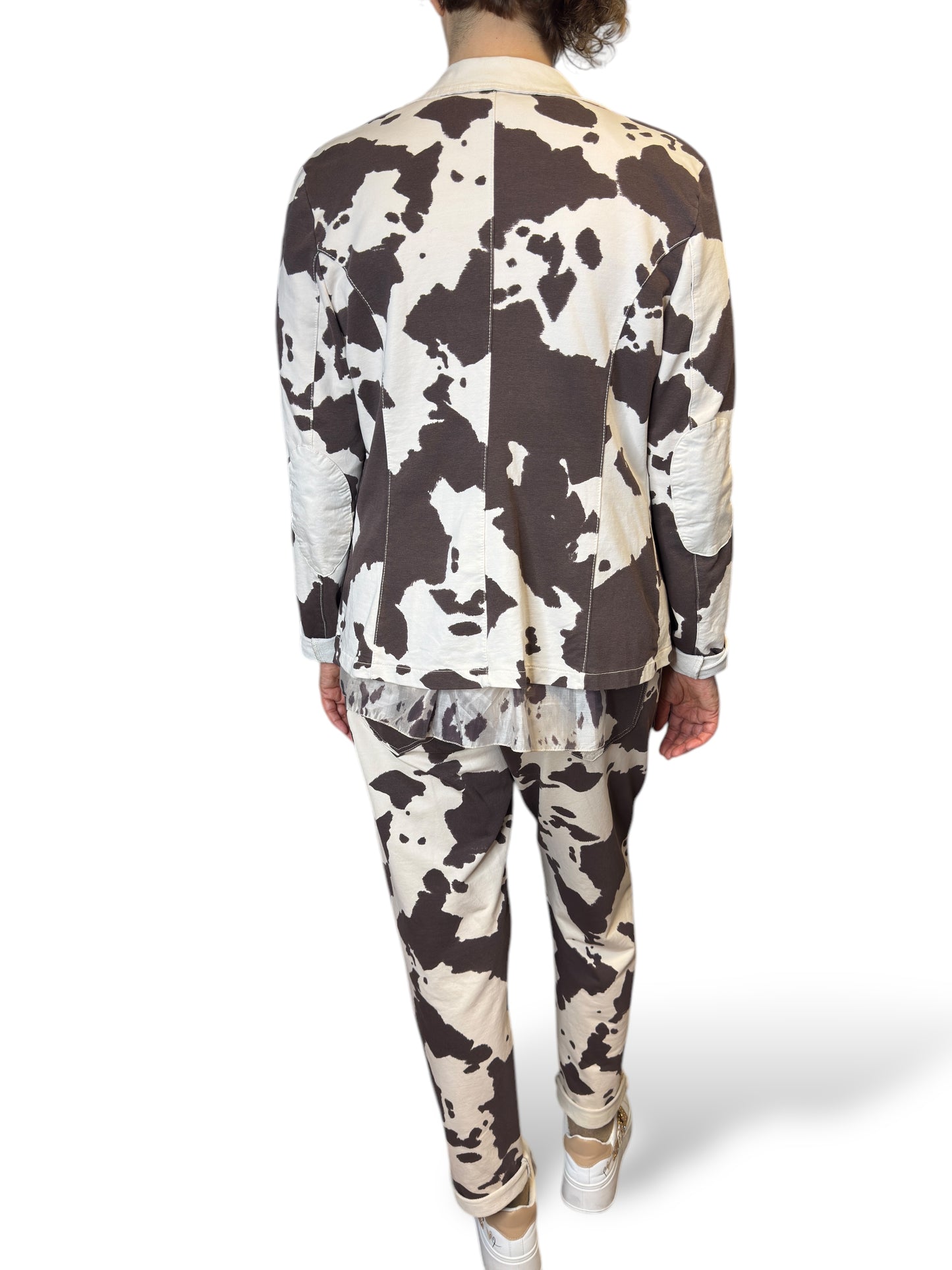 Tailleur in french terry con stampa a mucca