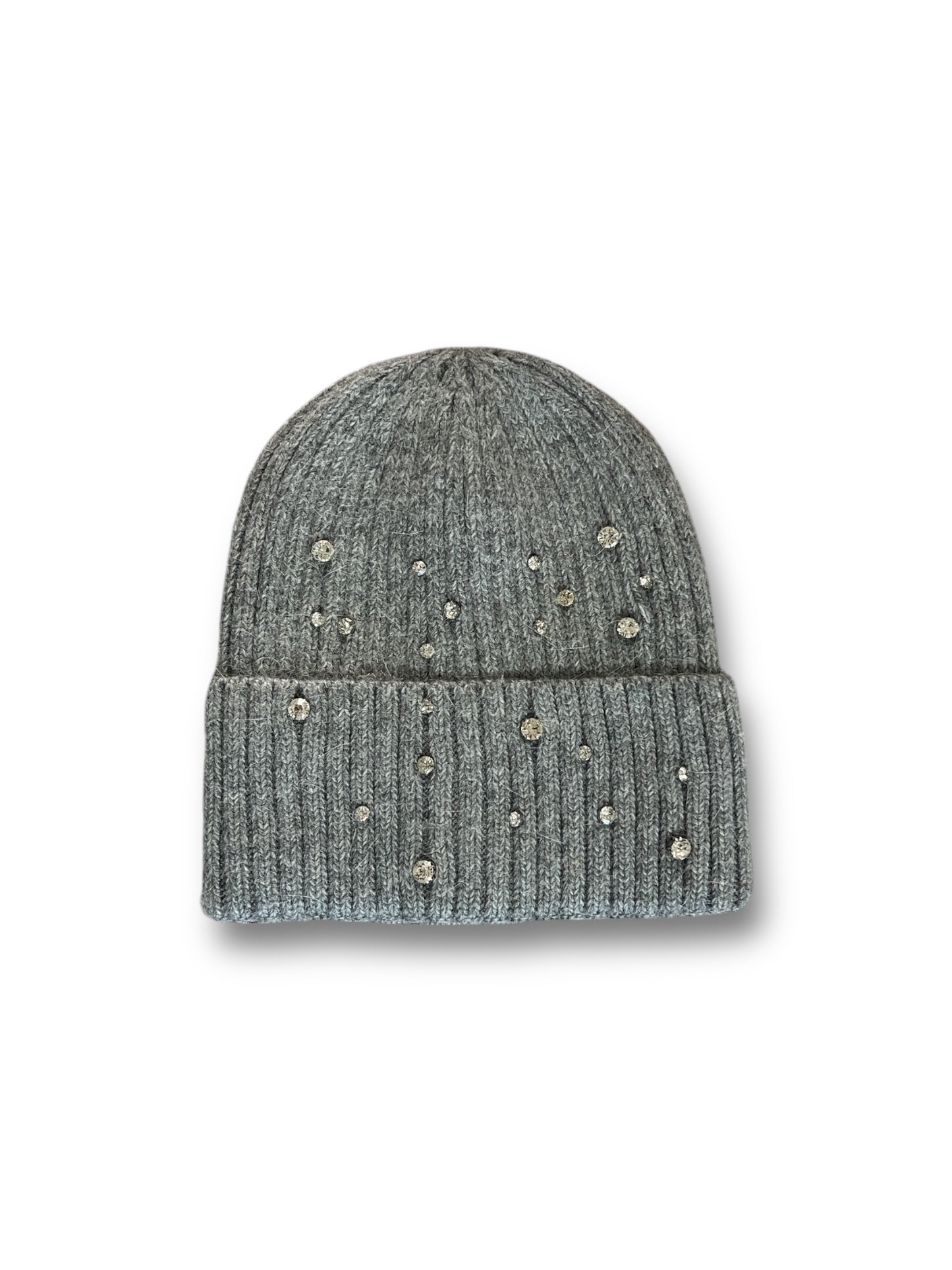 Berretto in misto angora a costine con strass