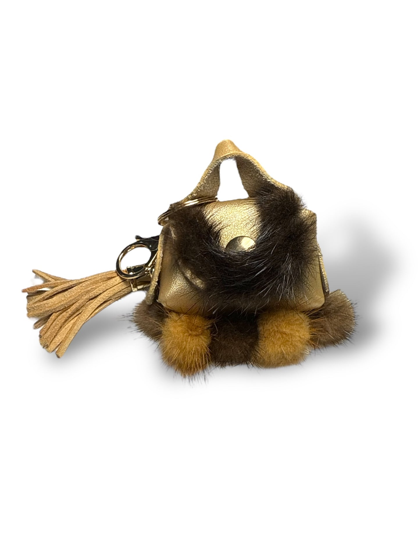 Charm a forma di borsetta con pompon e nappina