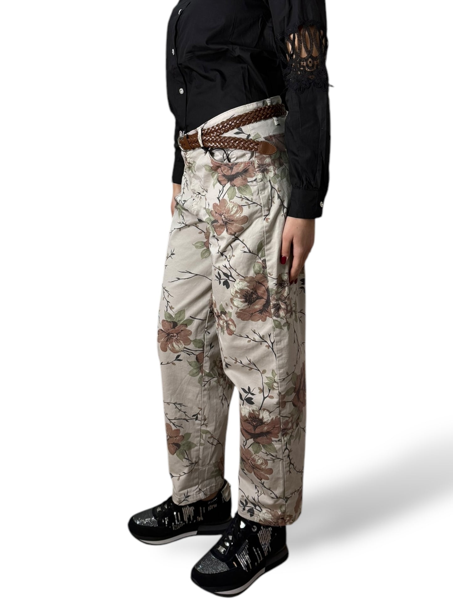 Pantaloni in cotone regular fit con stampa floreale
