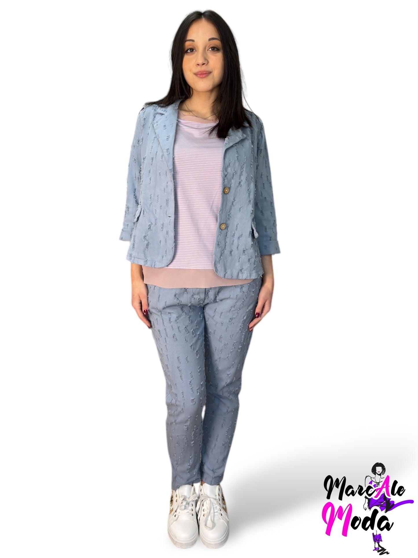 Completo in tessuto effetto distressed