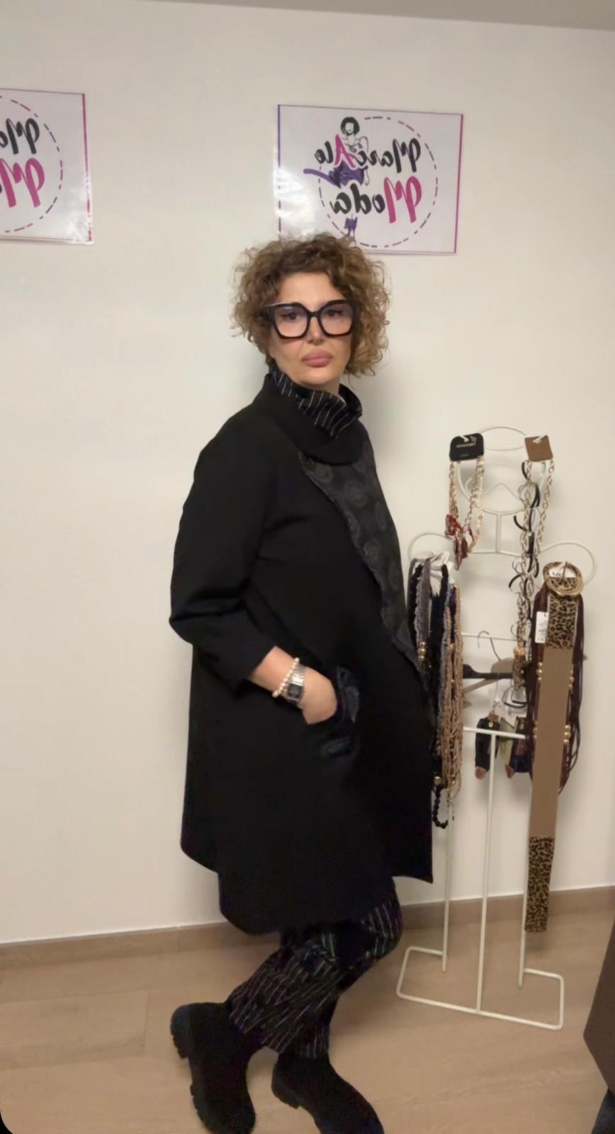 158C cappotto asimmetrico con sezione damascato