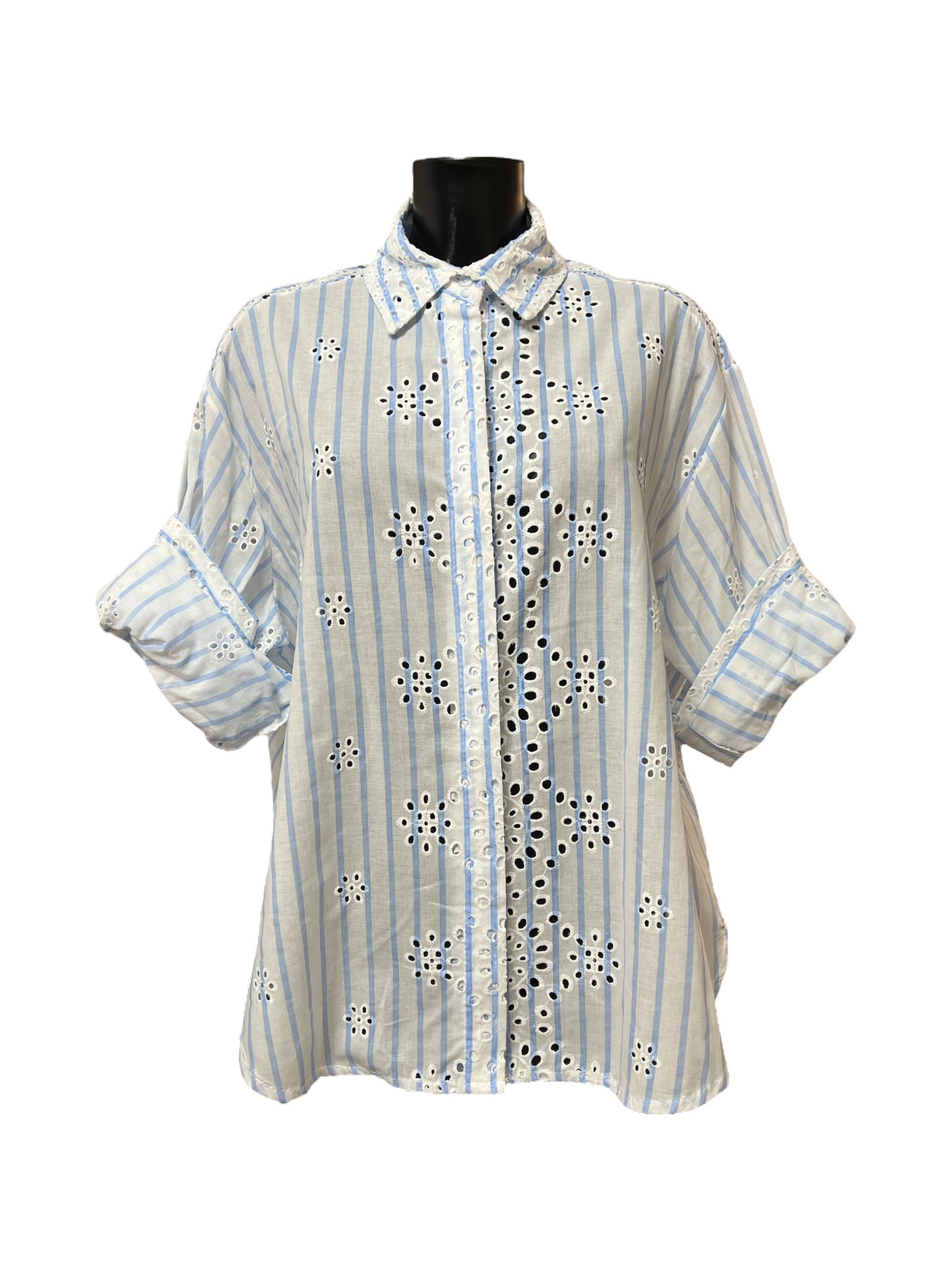 Zeta Otto camicia a righe in pizzo con patta sul cannoncino