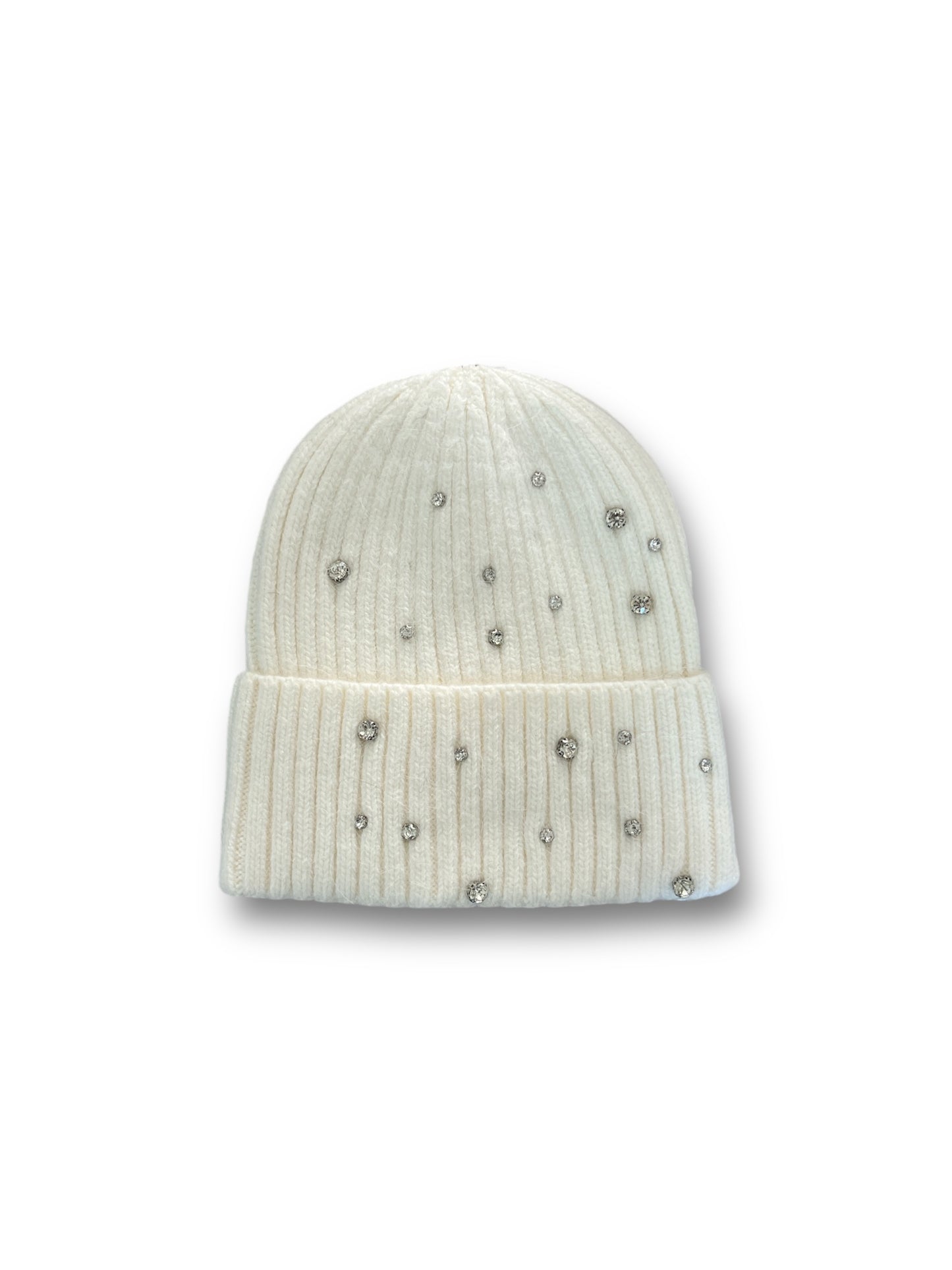 Berretto in misto angora a costine con strass