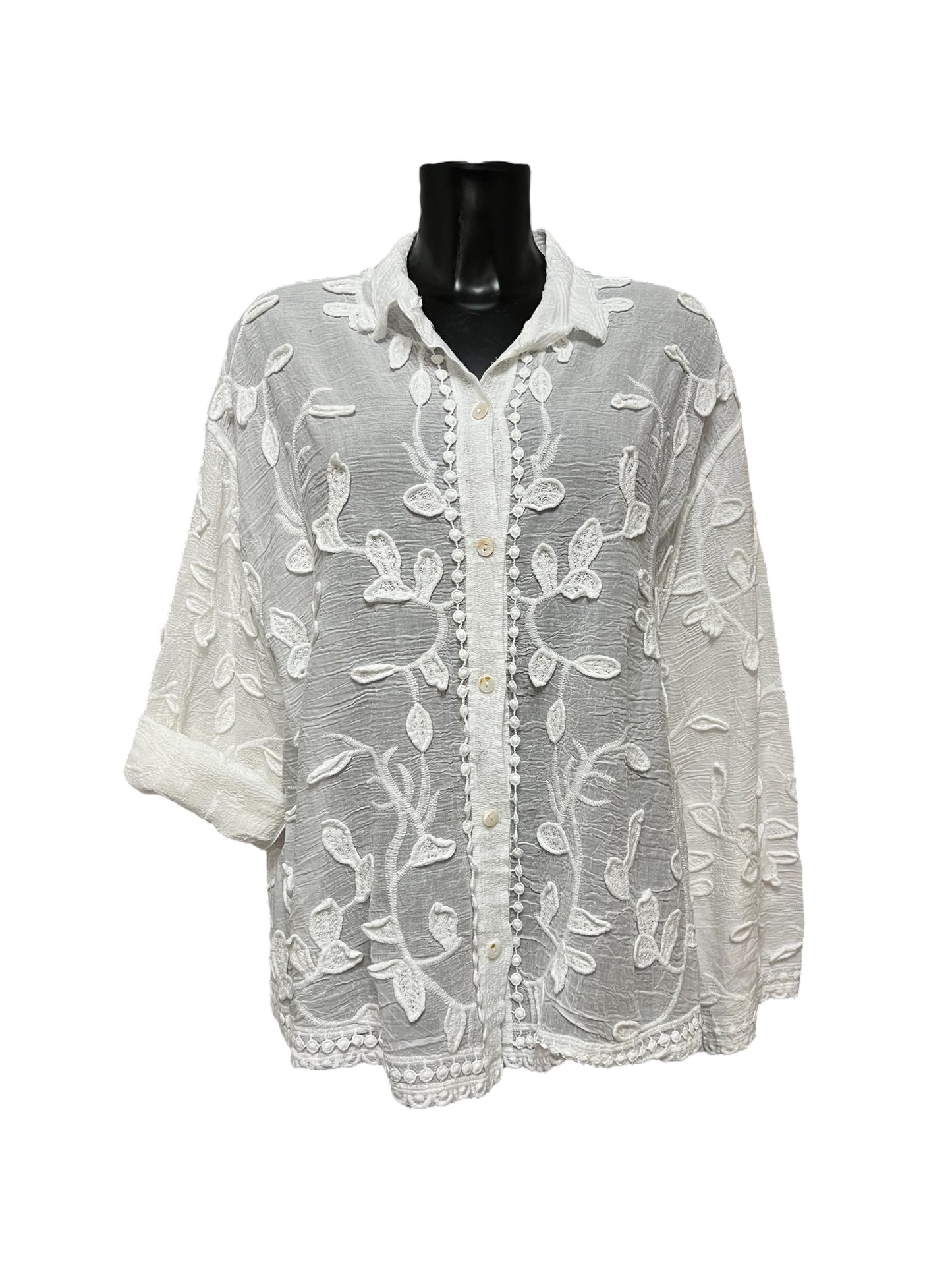 Camicia in mussola di cotone ricamata