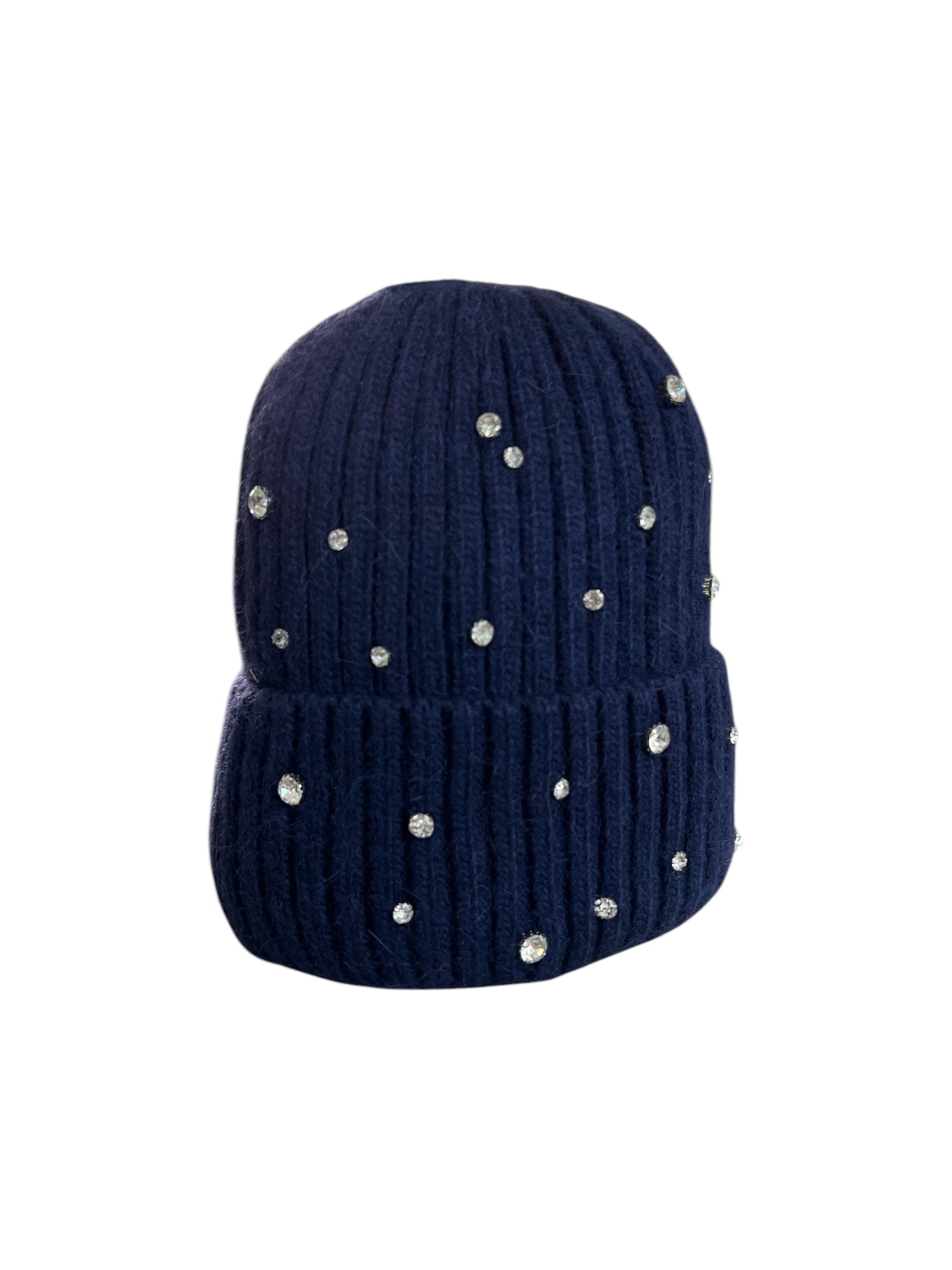 Berretto in misto angora a costine con strass