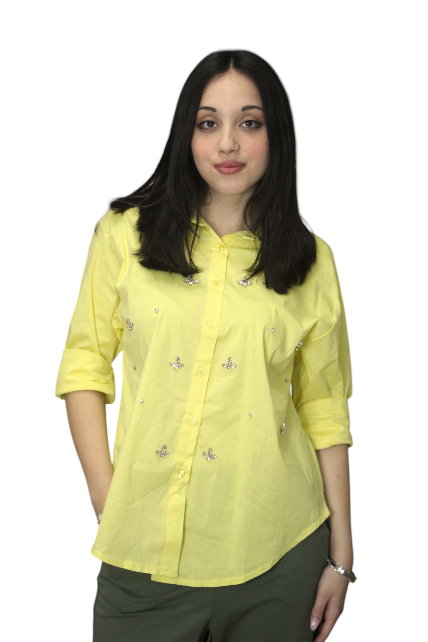 Camicia in cotone con inserti gioiello