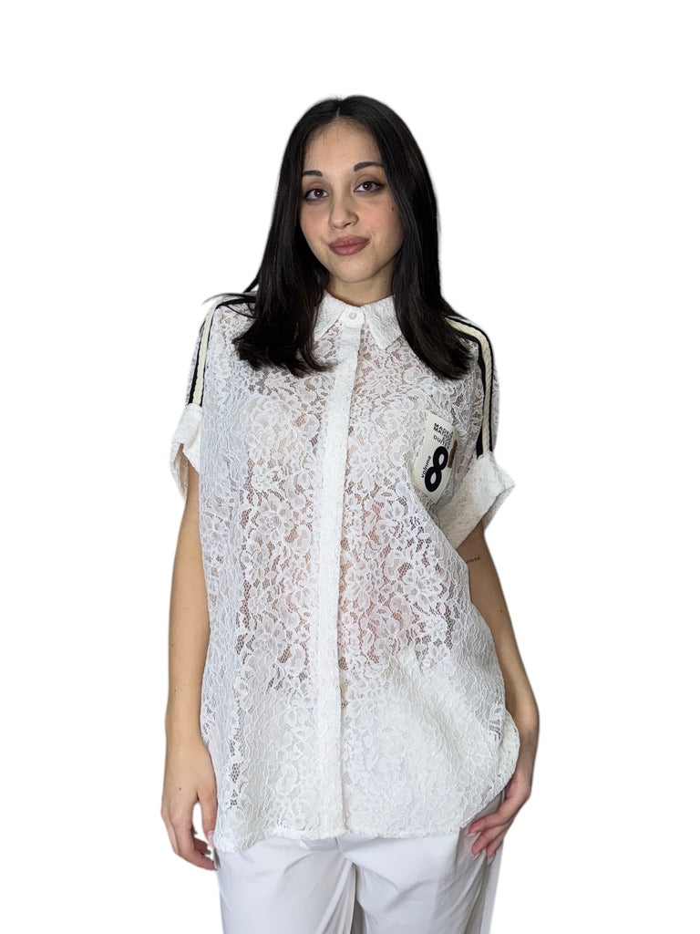 Zeta Otto camicia in pizzo con patch e bande a contrasto