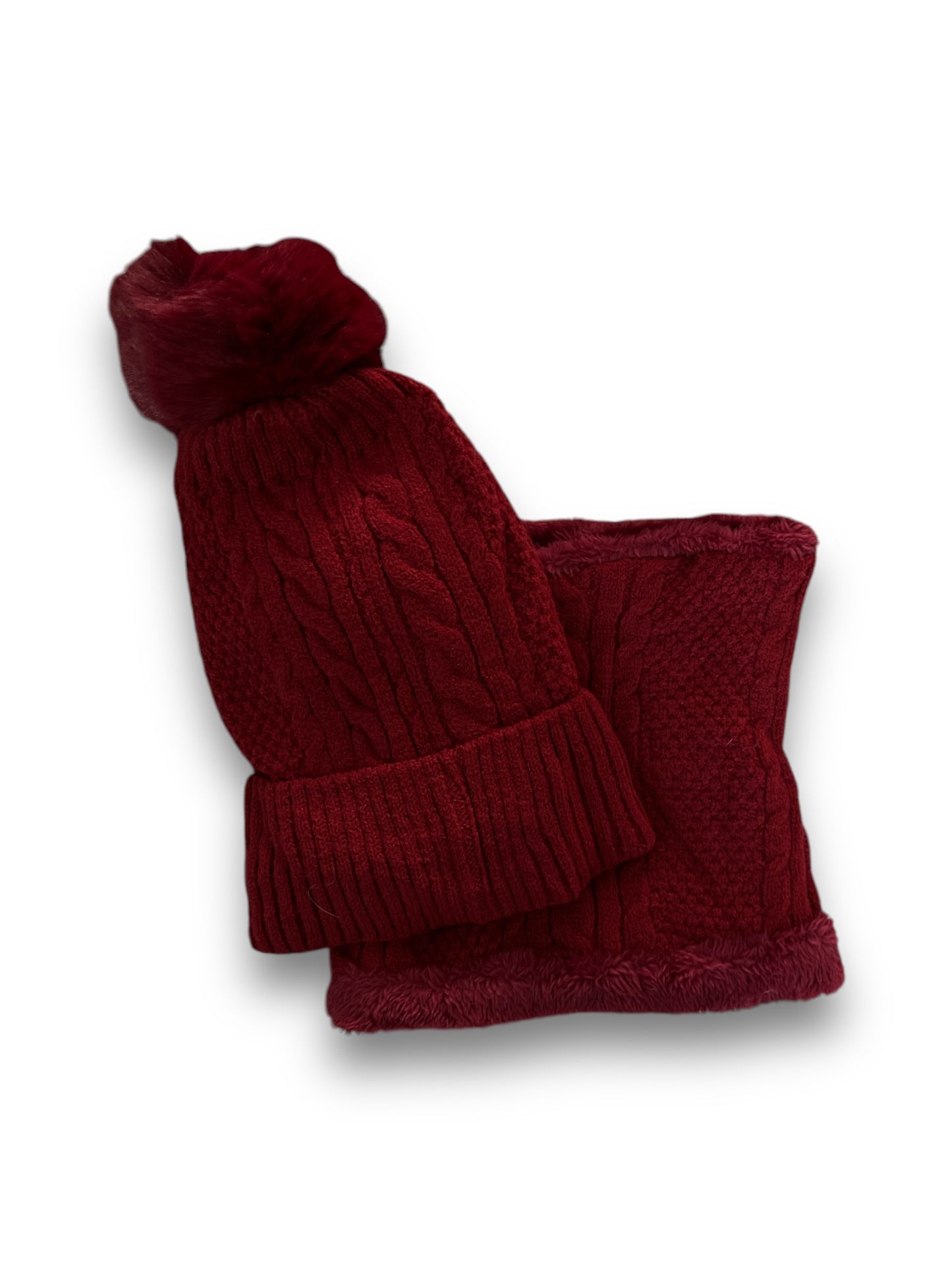 Conjunto de gorro forrado con pompón y braga de cuello a juego