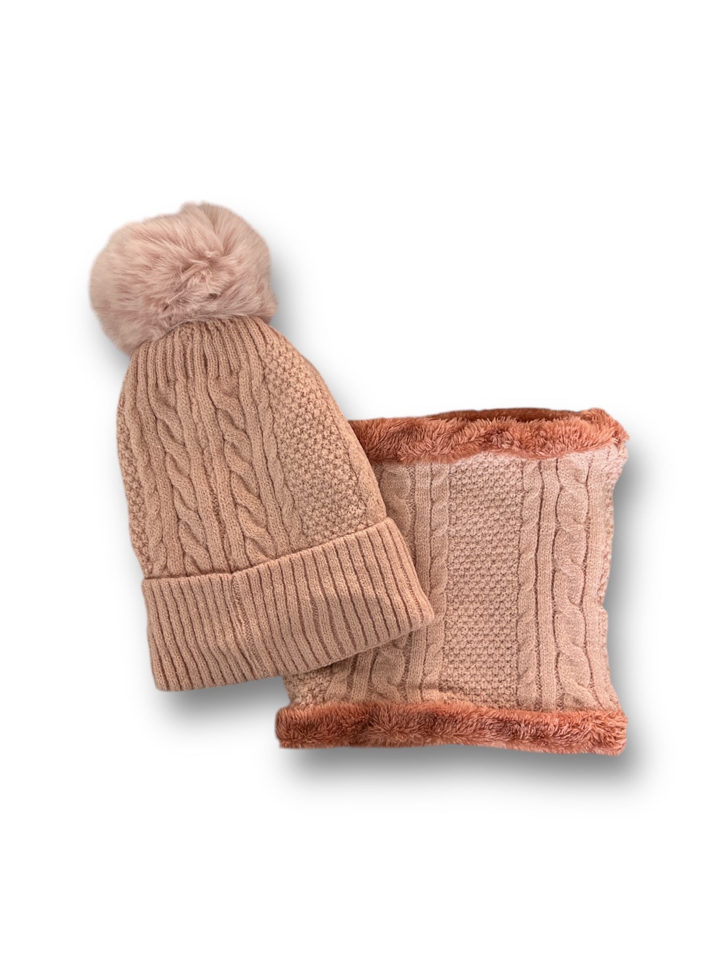 Conjunto de gorro forrado con pompón y braga de cuello a juego