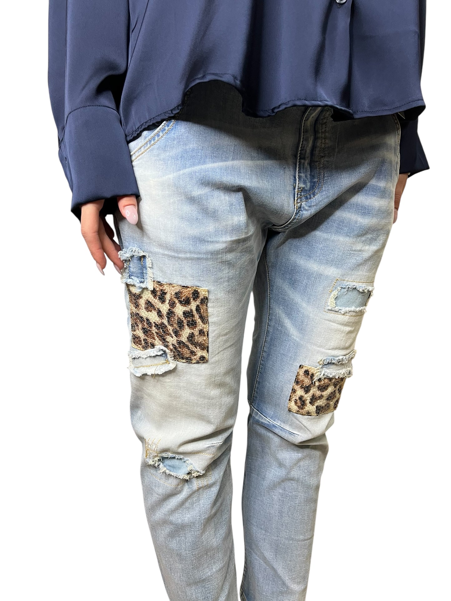Jeans slim fit elasticizzati con patch maculate