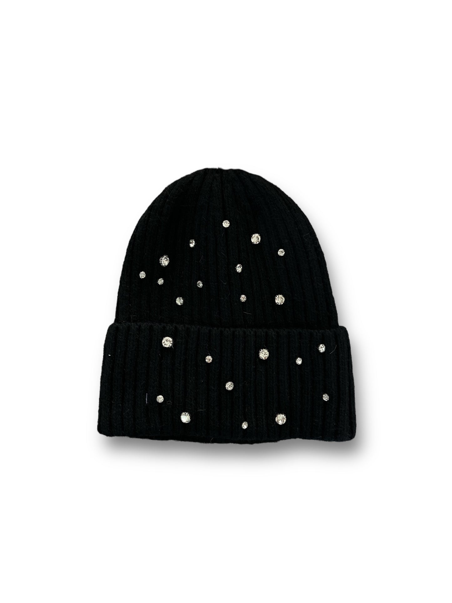 Berretto in misto angora a costine con strass