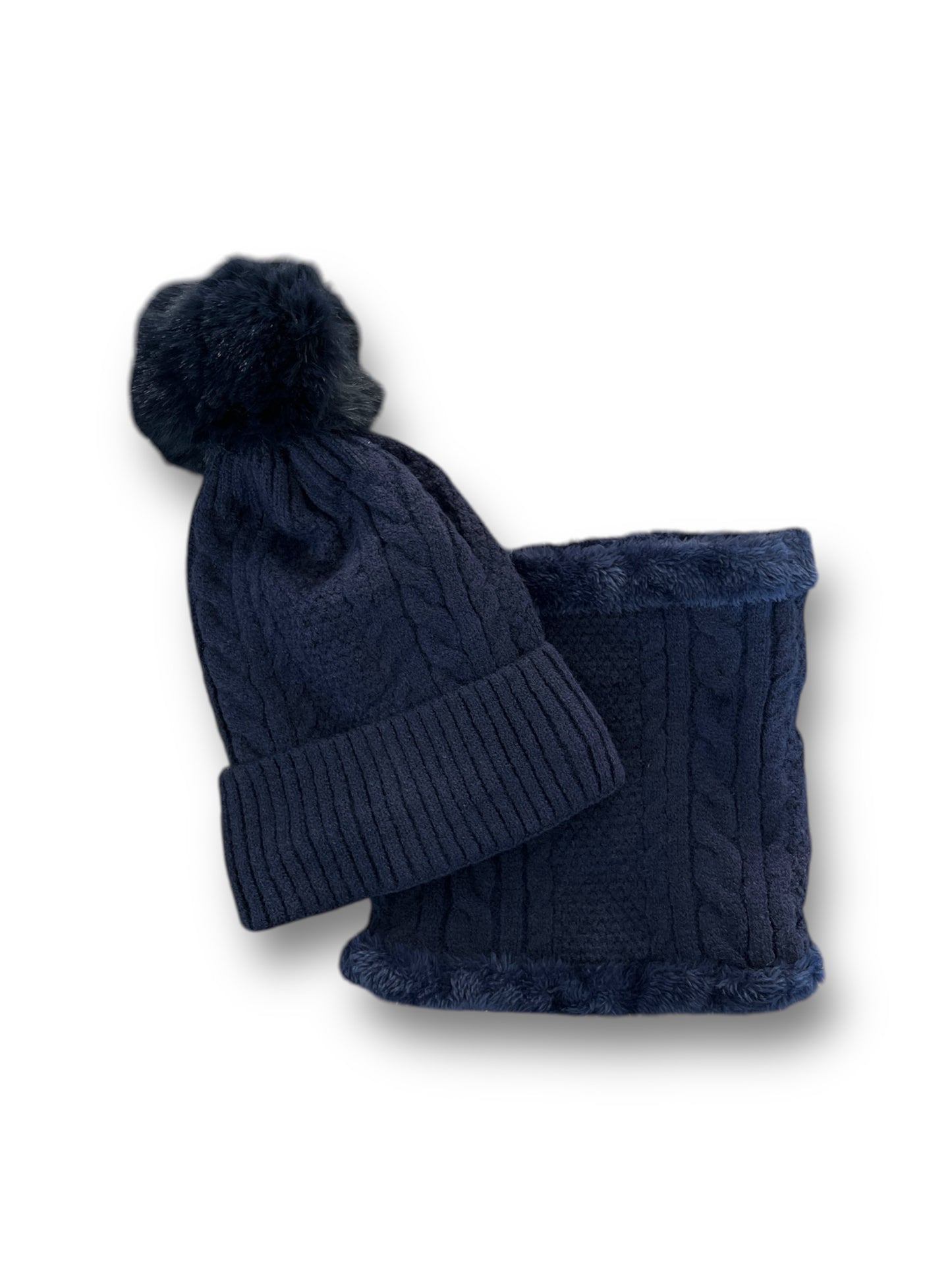 Conjunto de gorro forrado con pompón y braga de cuello a juego