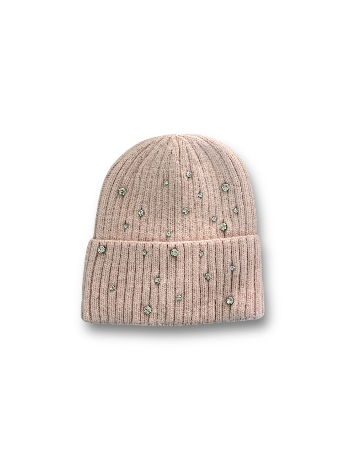 Berretto in misto angora a costine con strass