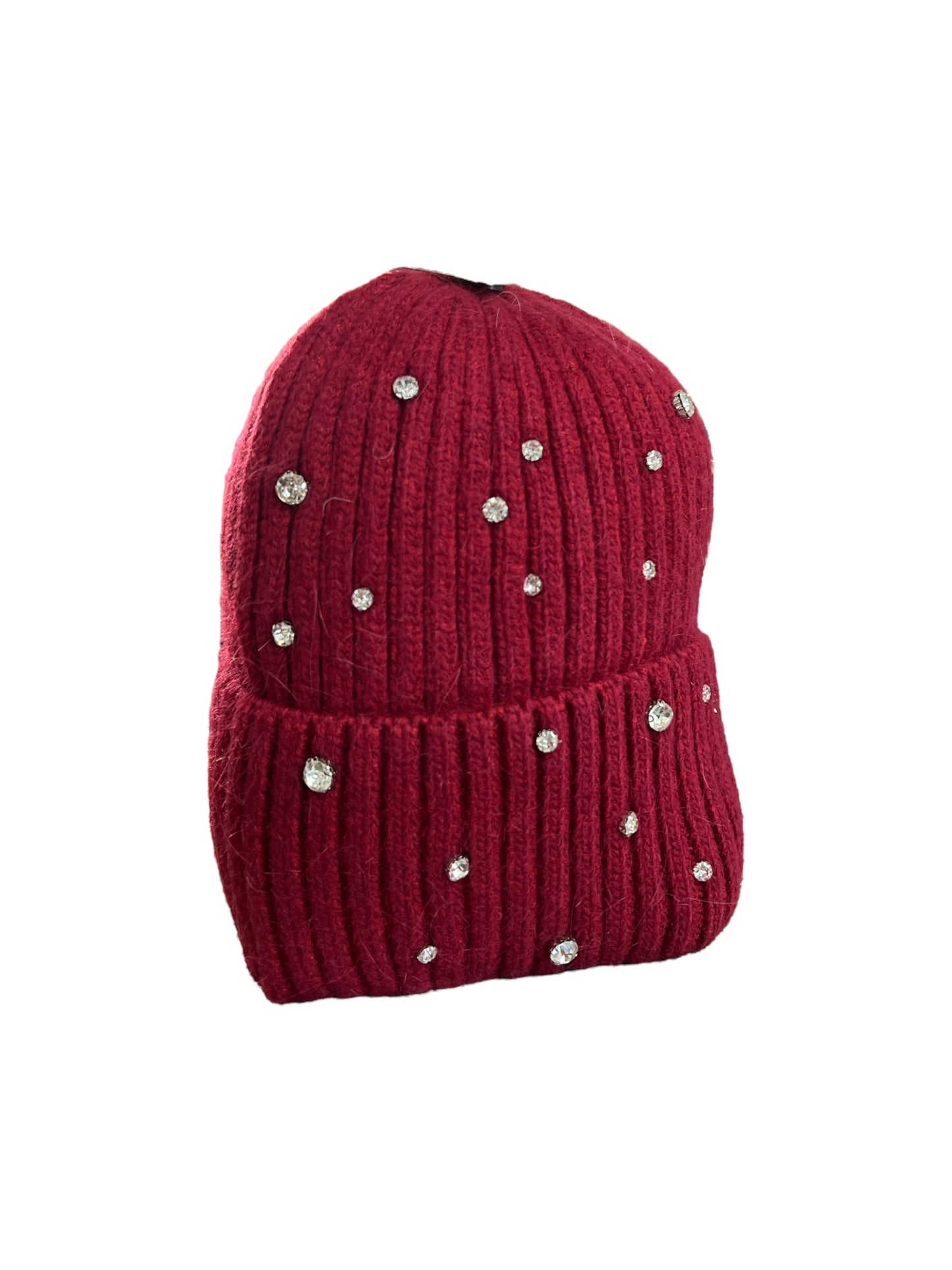 Berretto in misto angora a costine con strass