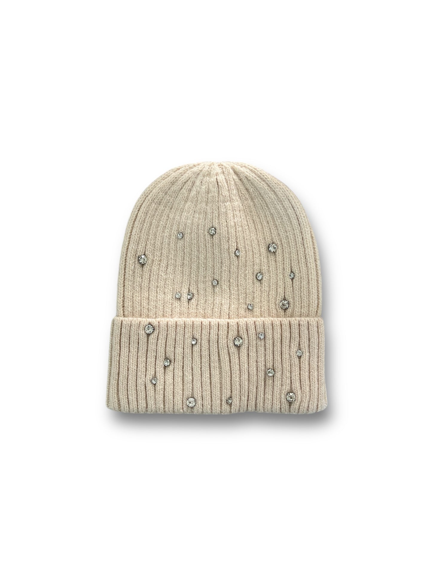 Berretto in misto angora a costine con strass