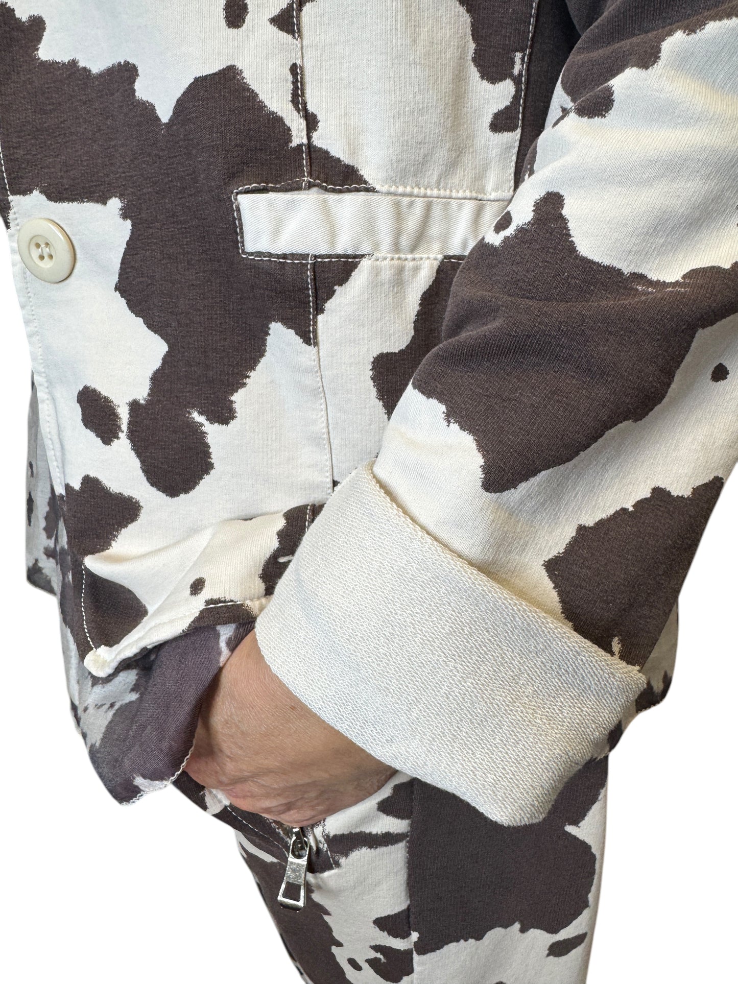 Tailleur in french terry con stampa a mucca