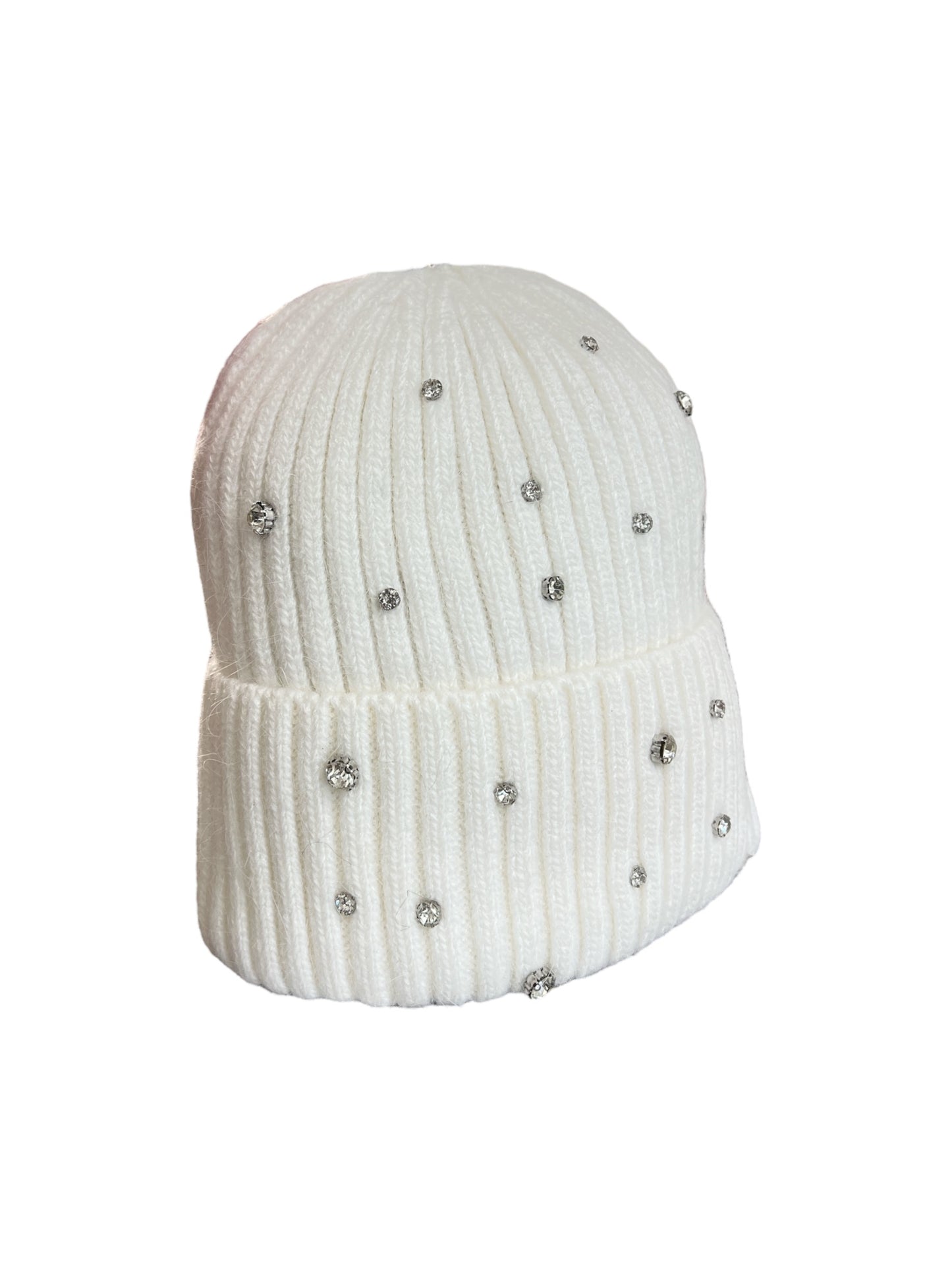 Berretto in misto angora a costine con strass
