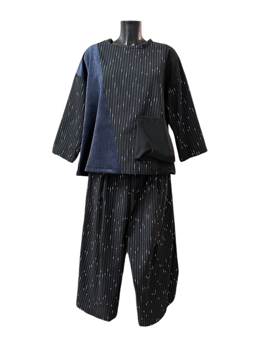 Wendy Trendy chalk-striped coordinated set with corduroy section