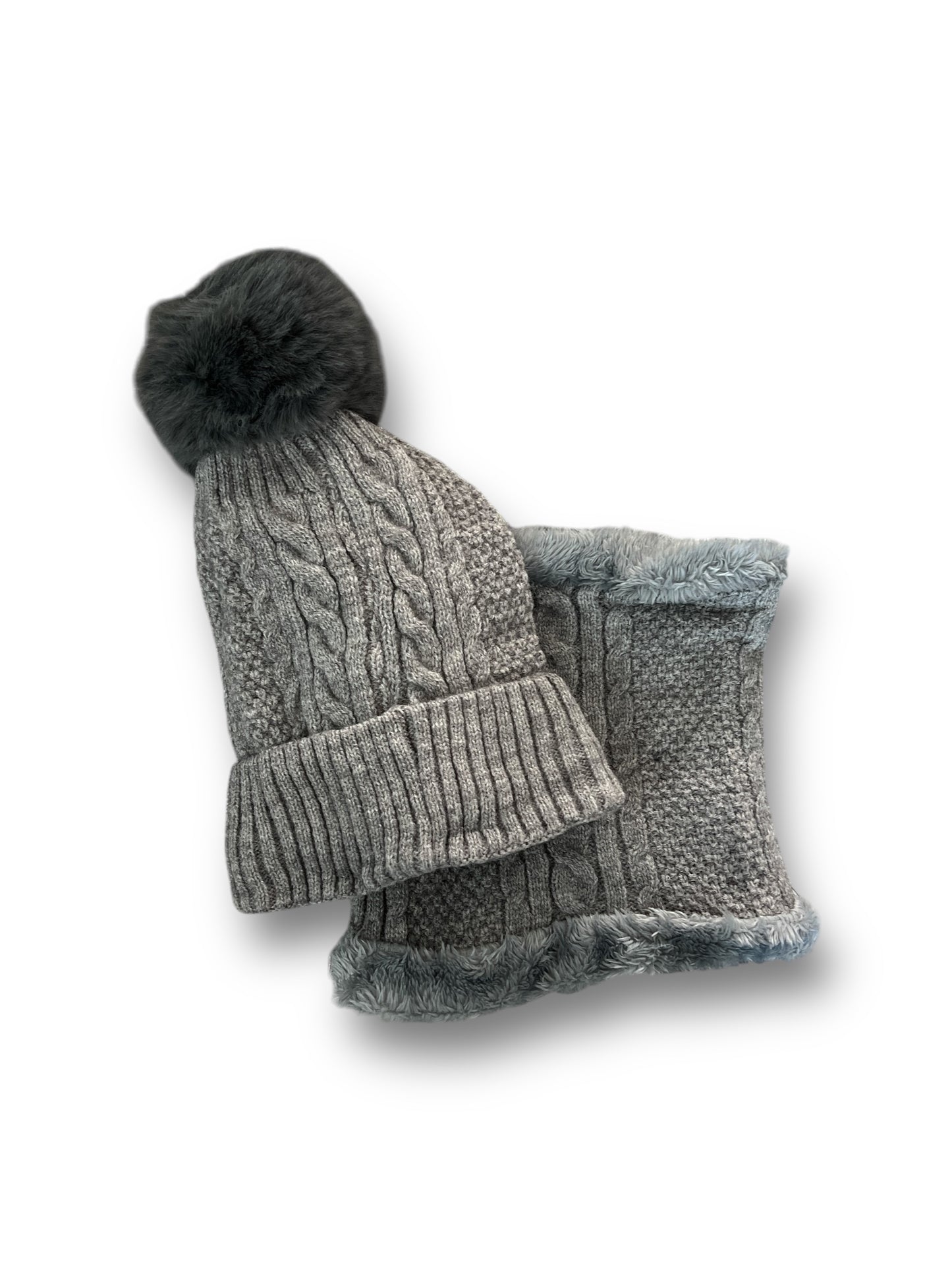 Conjunto de gorro forrado con pompón y braga de cuello a juego