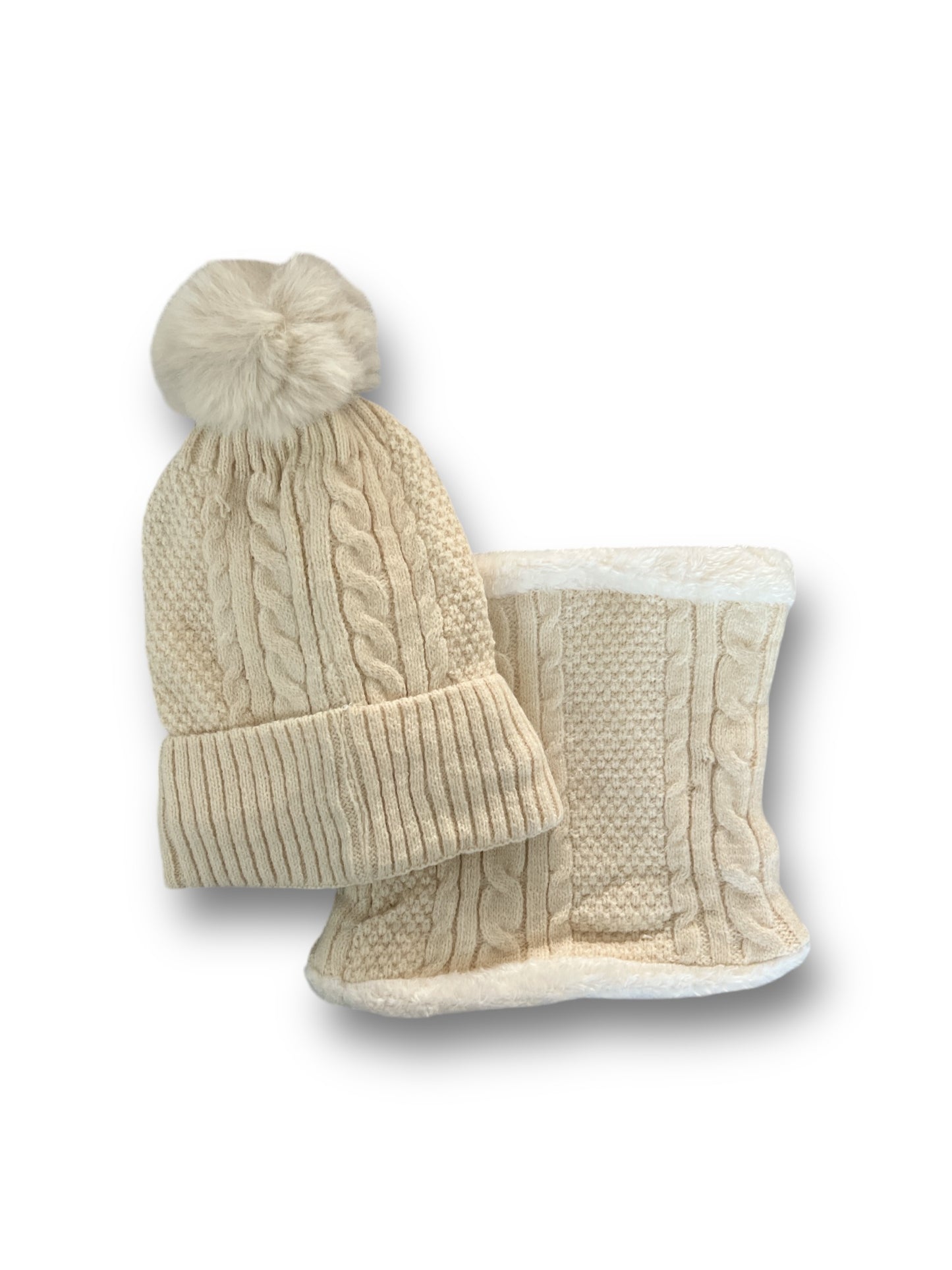 Conjunto de gorro forrado con pompón y braga de cuello a juego