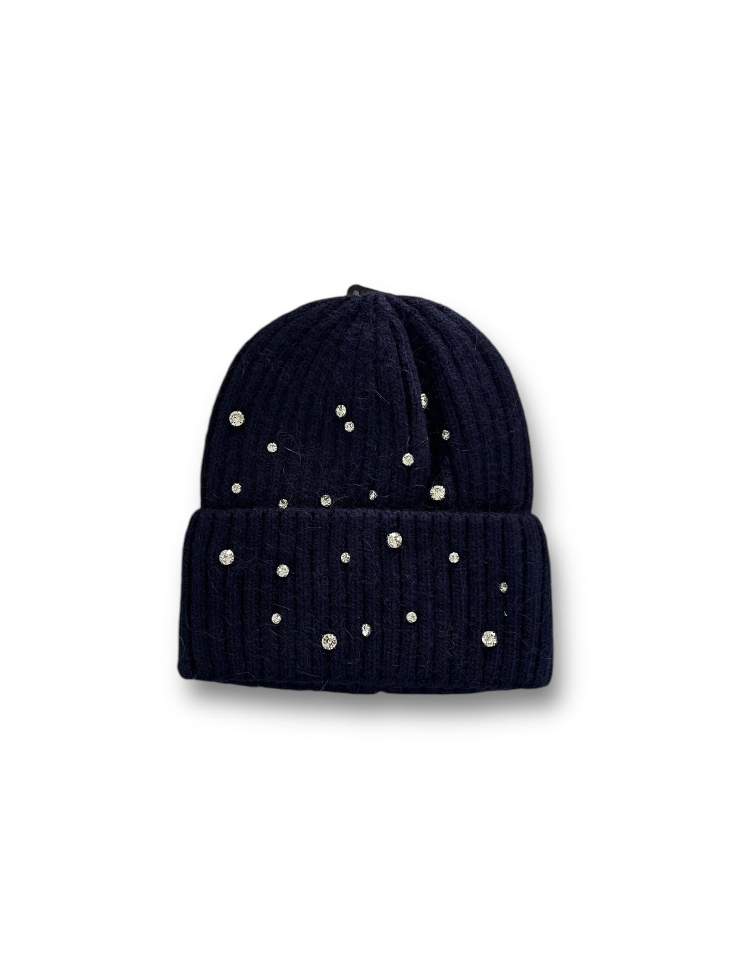 Berretto in misto angora a costine con strass