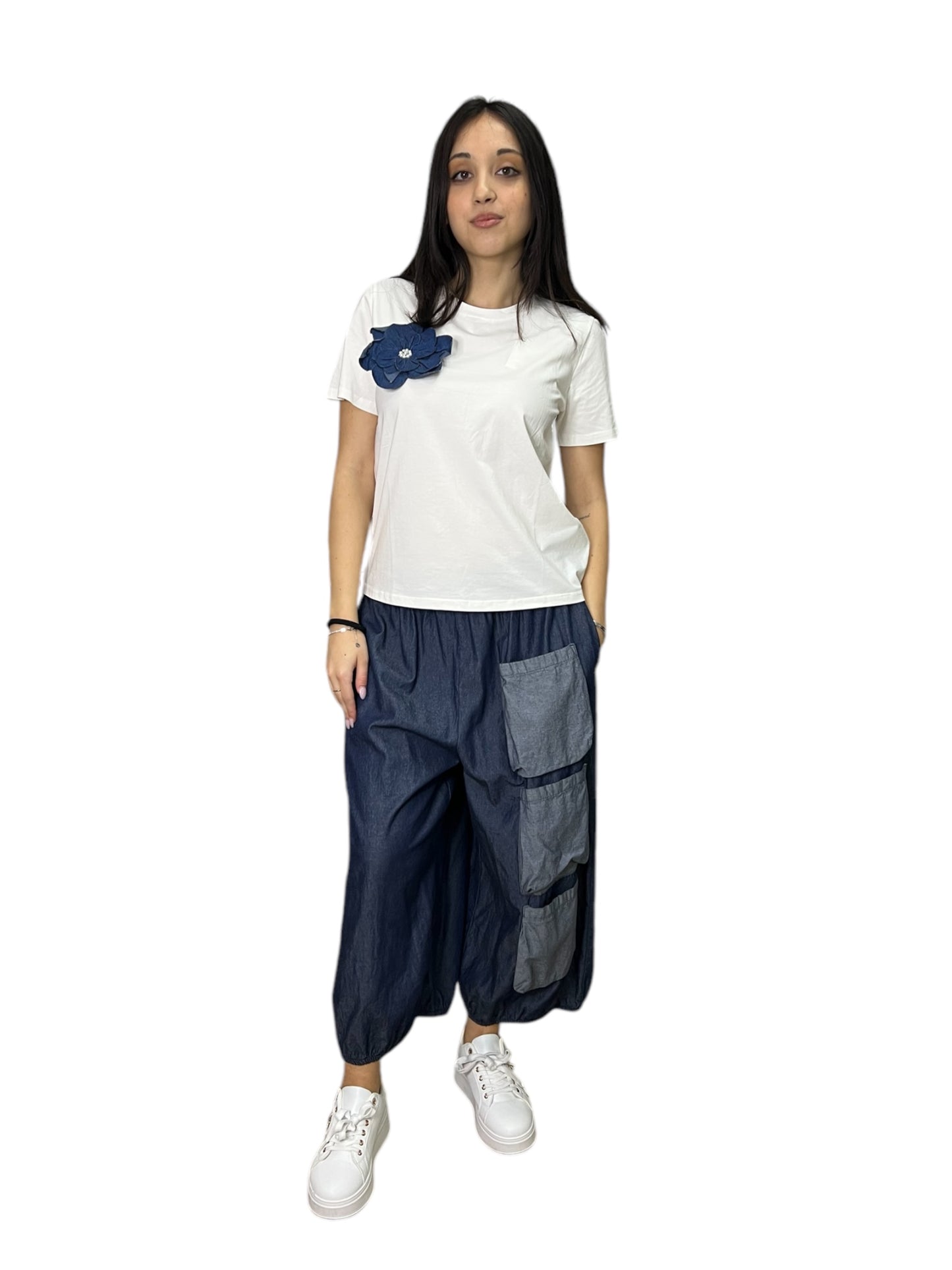Sun Sun pantaloni della tuta a tre tasche in simil chambray