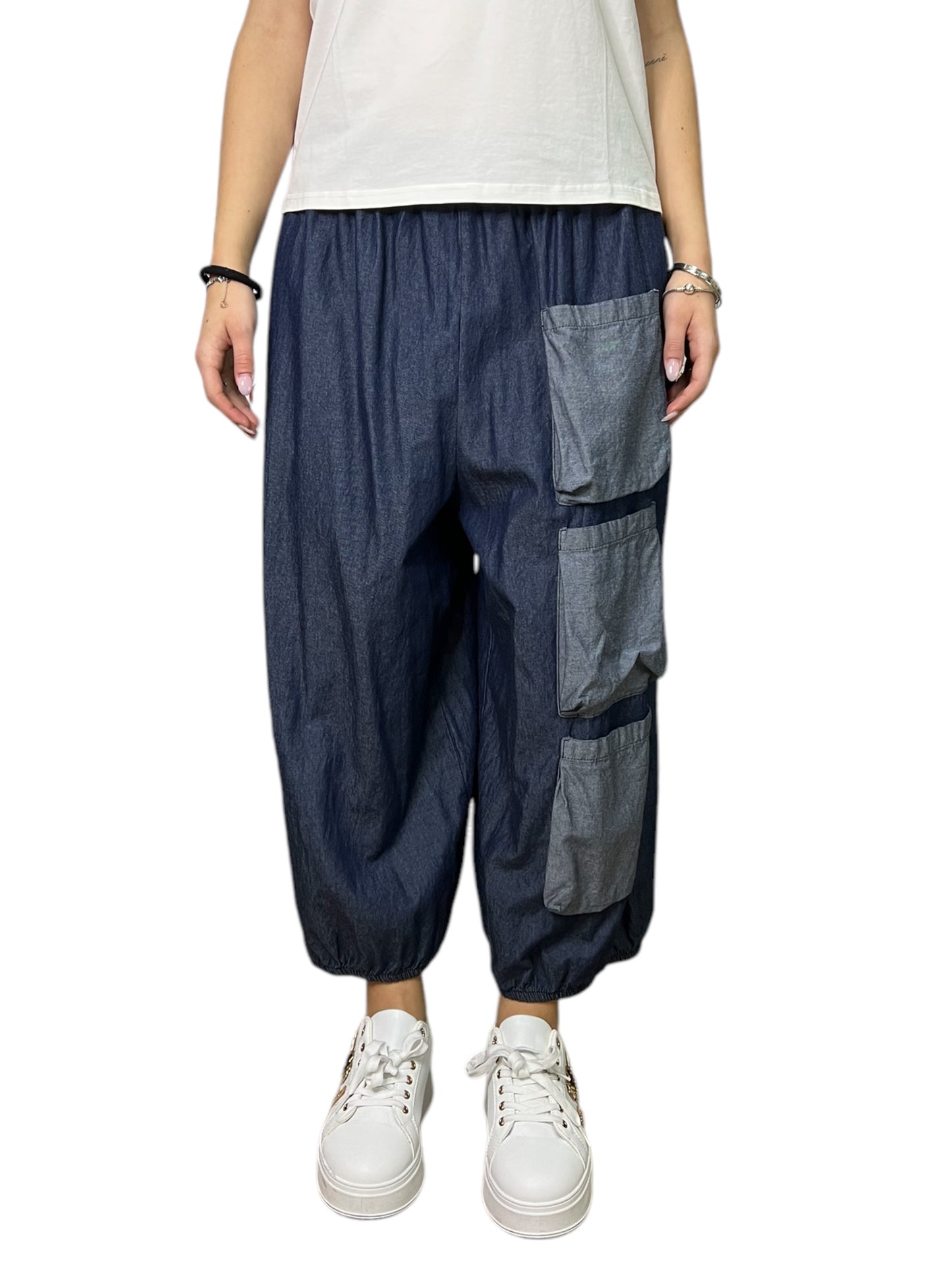 Sun Sun pantaloni della tuta a tre tasche in simil chambray
