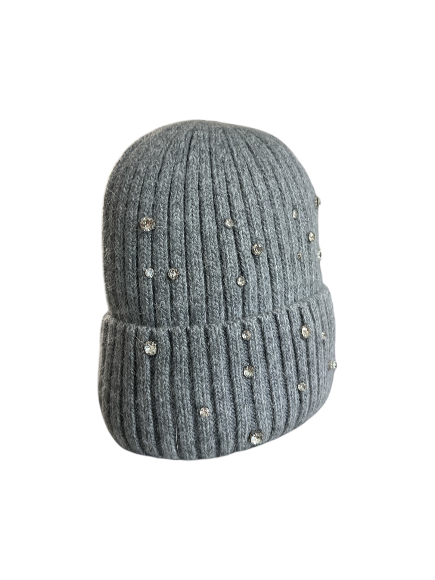 Berretto in misto angora a costine con strass
