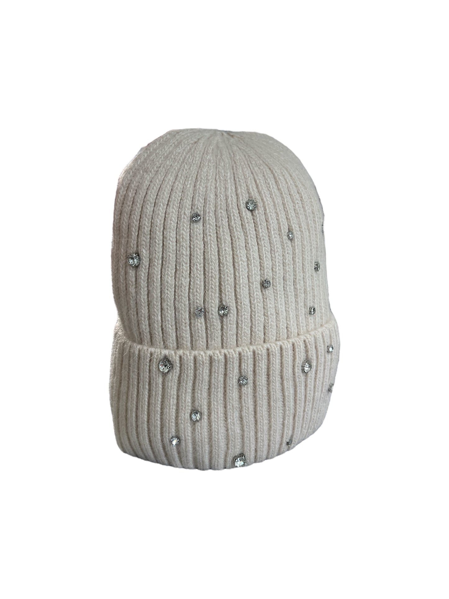 Berretto in misto angora a costine con strass