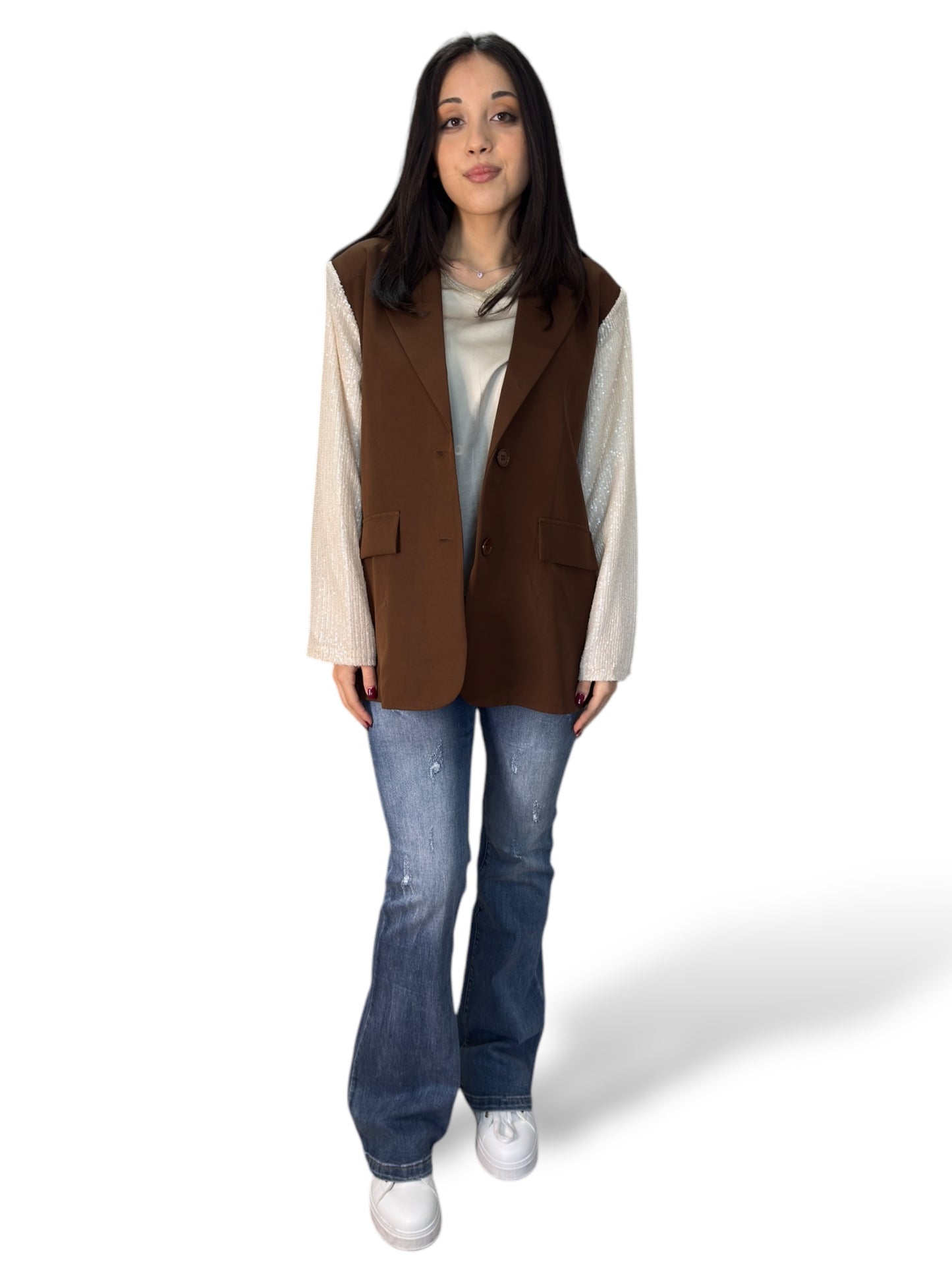 Blazer oversize con maniche a contrasto con paillettes