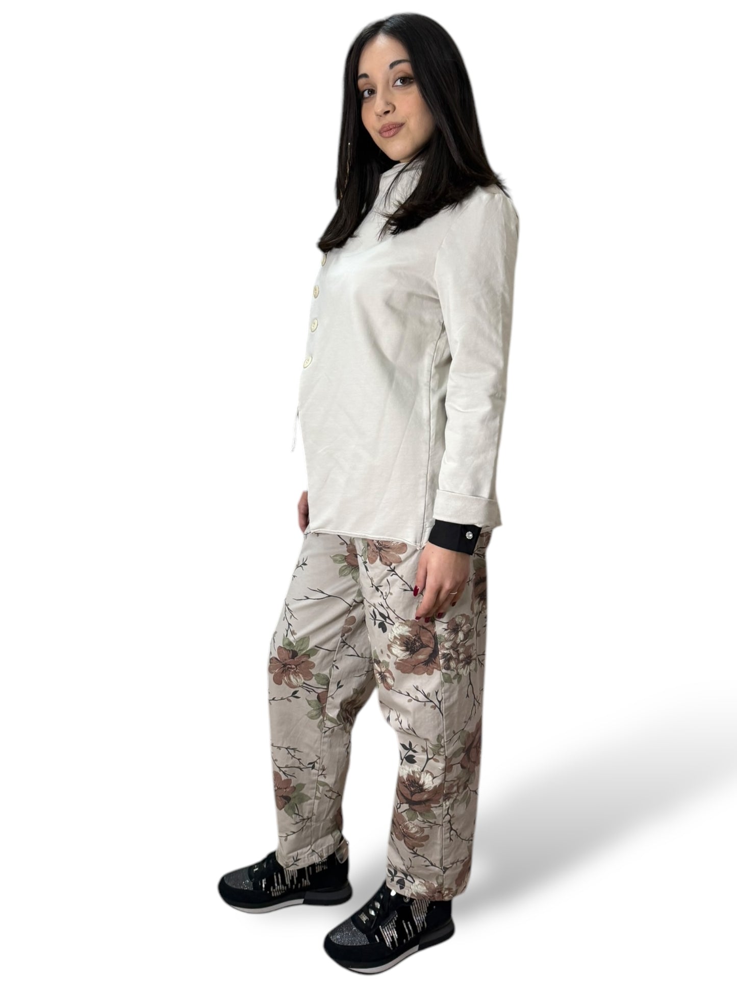 Pantaloni in cotone regular fit con stampa floreale