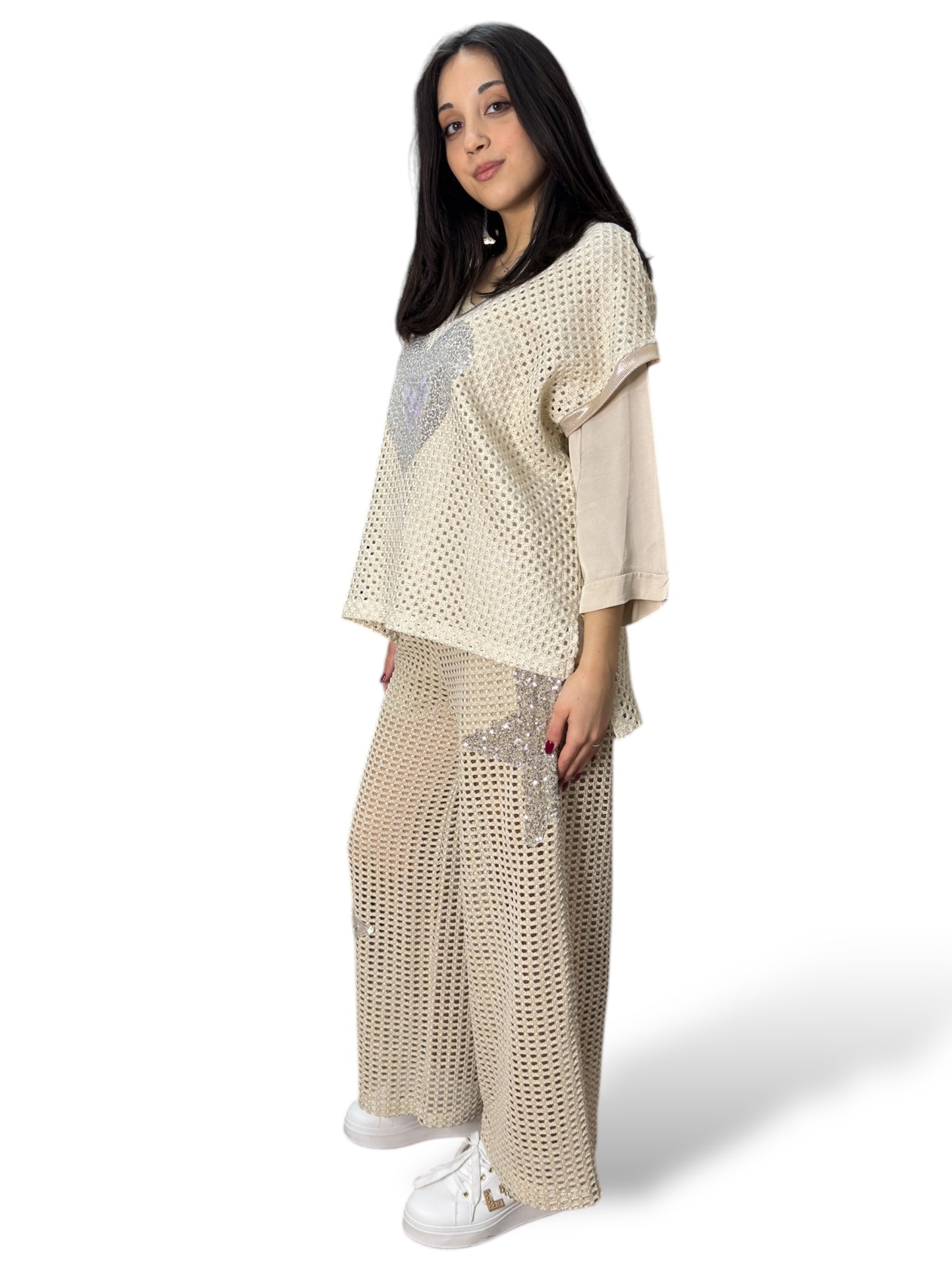 VicBee pantalone crochet con paillettes