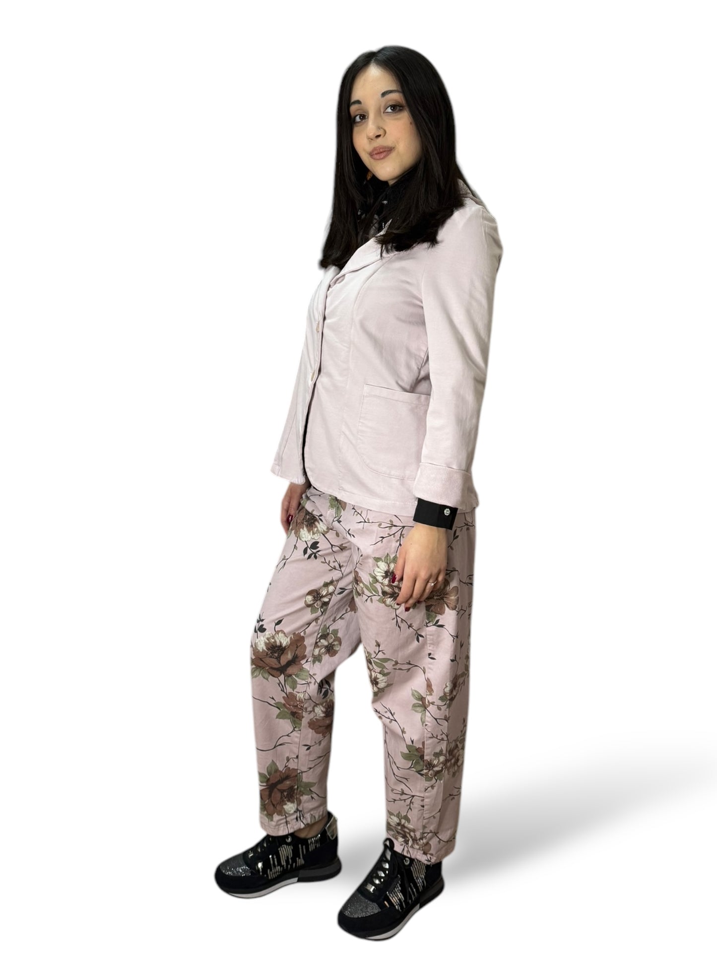 Pantaloni in cotone regular fit con stampa floreale
