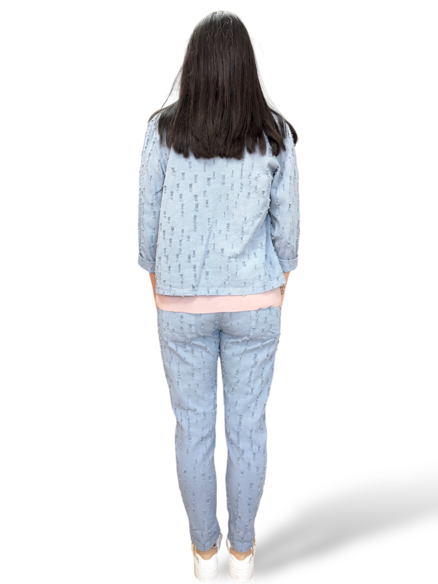 Completo in tessuto effetto distressed