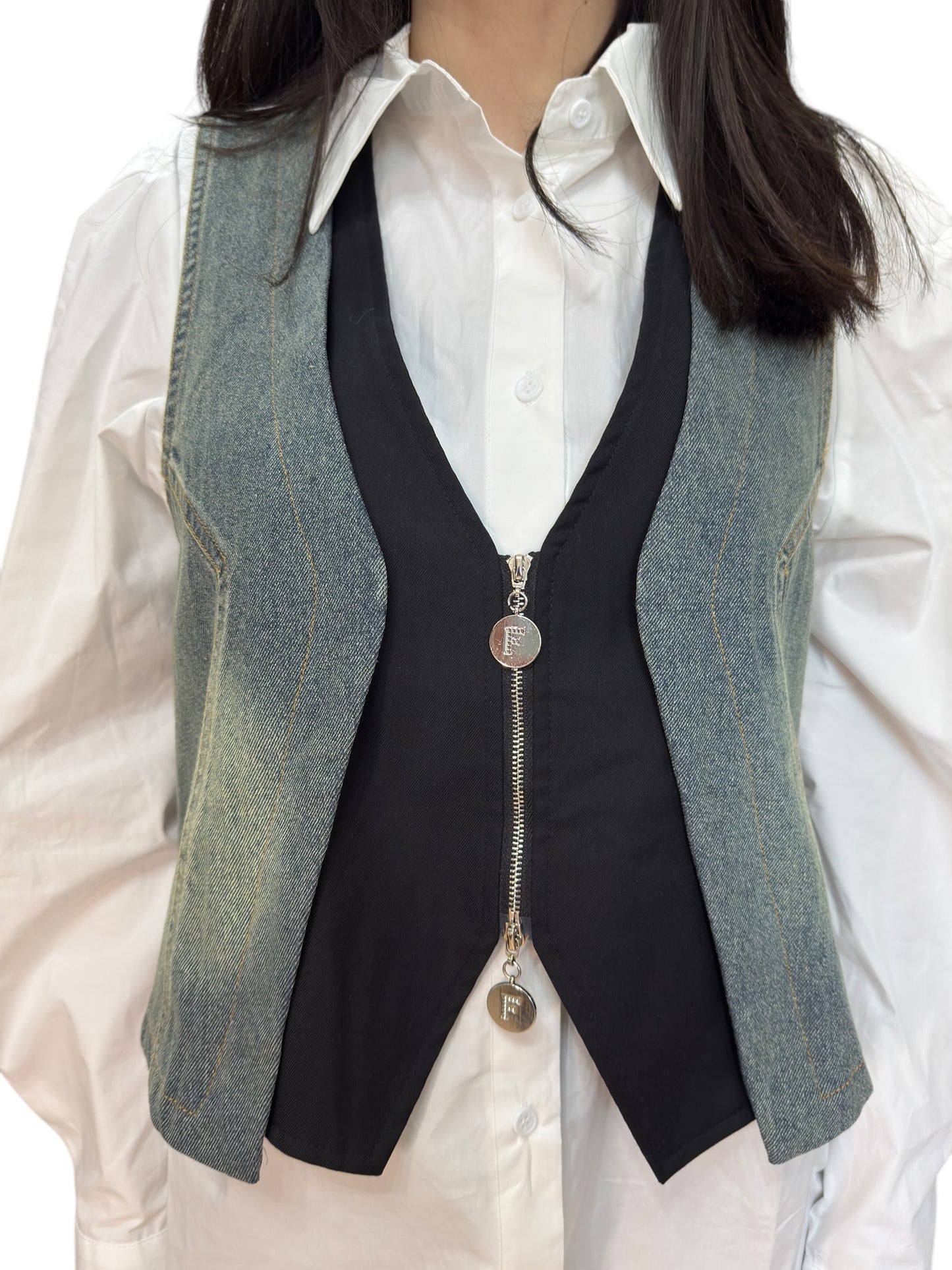 VicBee camicia-gilet con sezione in denim