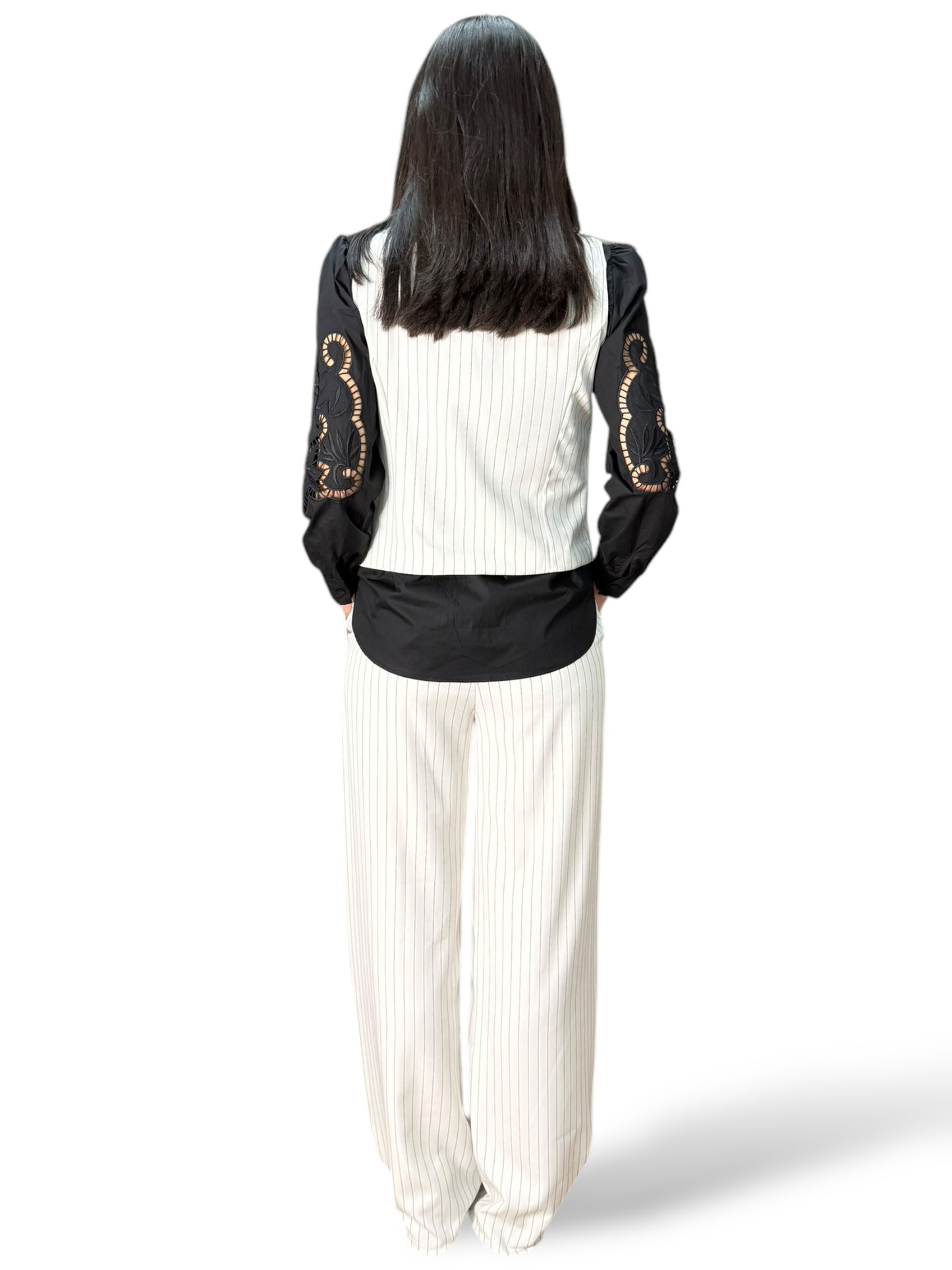 Sun Sun completo gessato con pantaloni a palazzo