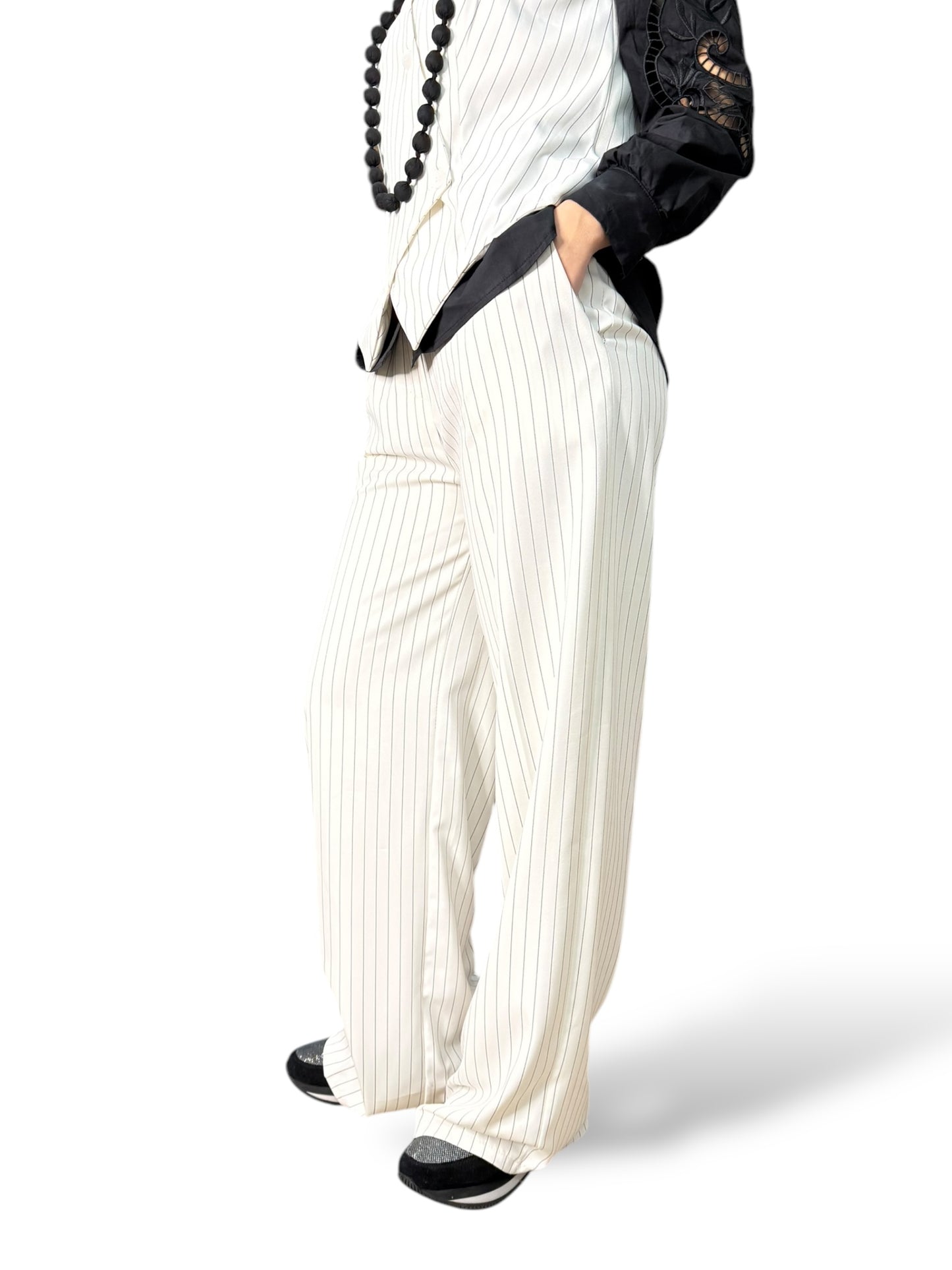 Sun Sun completo gessato con pantaloni a palazzo
