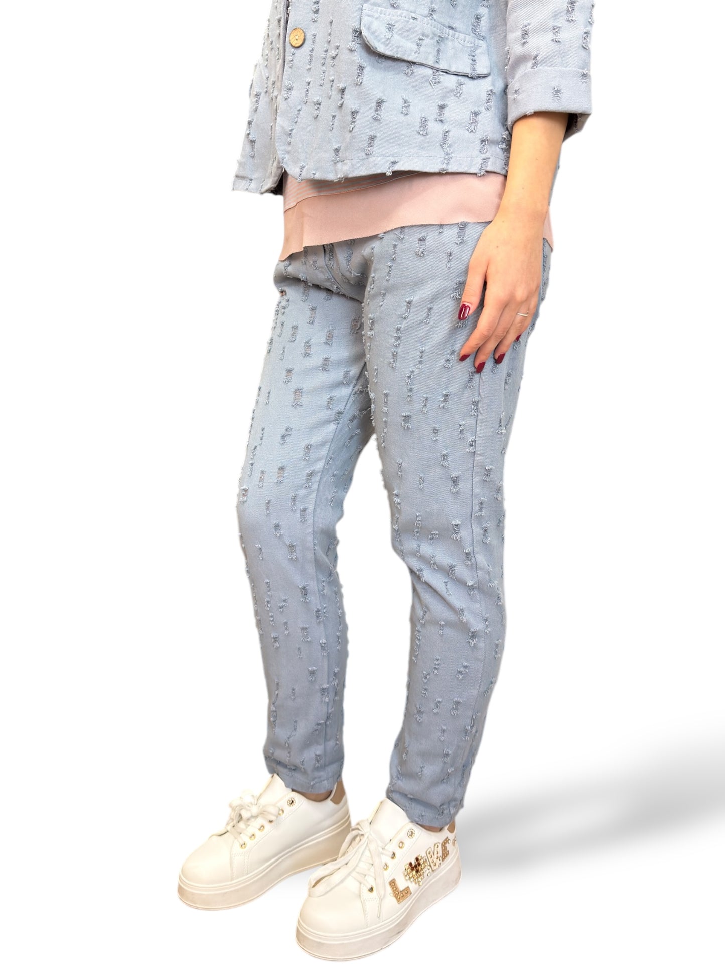Completo in tessuto effetto distressed