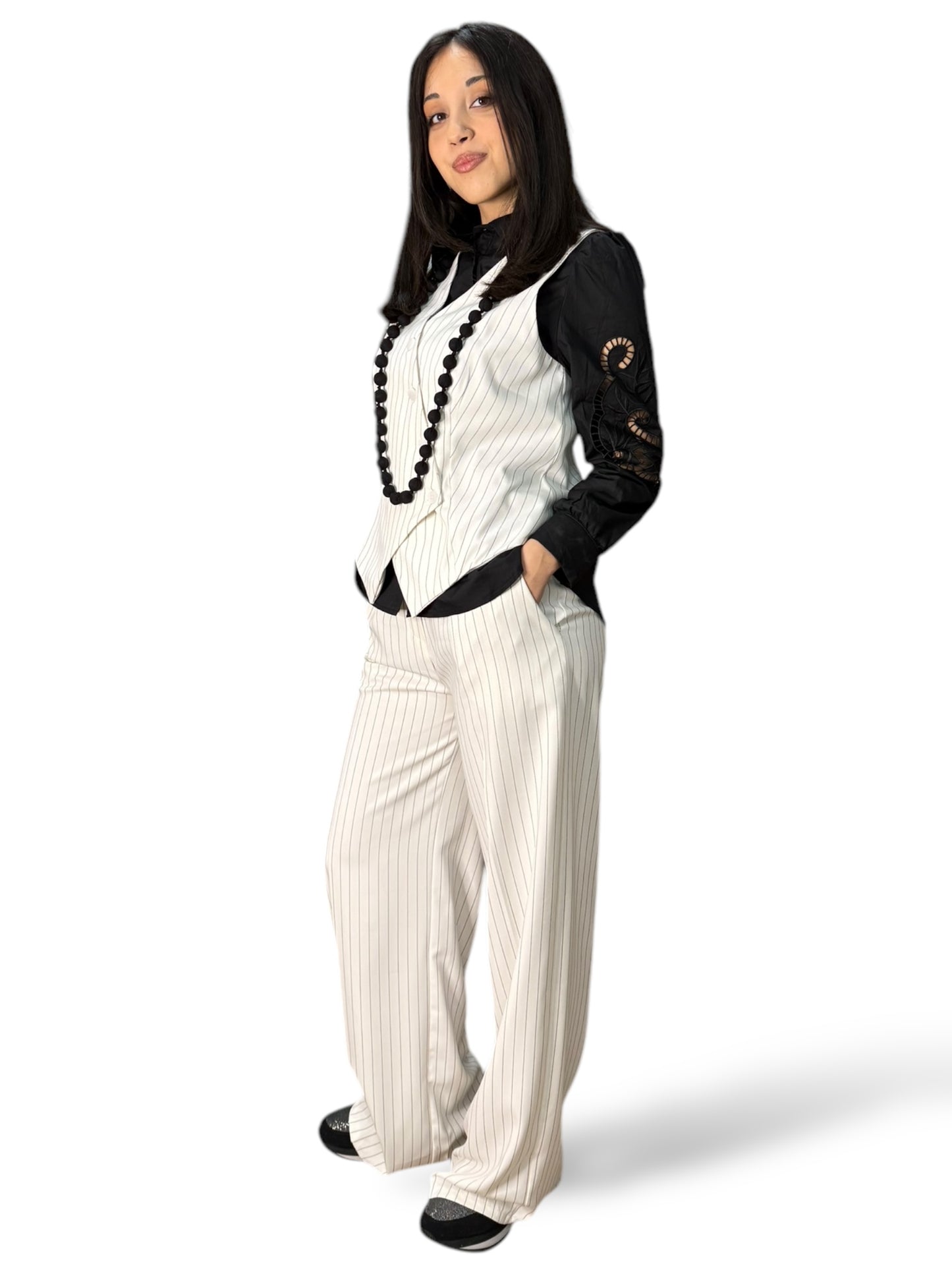 Sun Sun completo gessato con pantaloni a palazzo