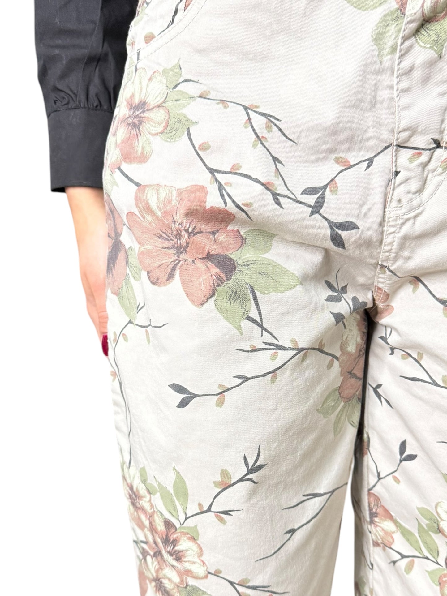 Pantaloni in cotone regular fit con stampa floreale