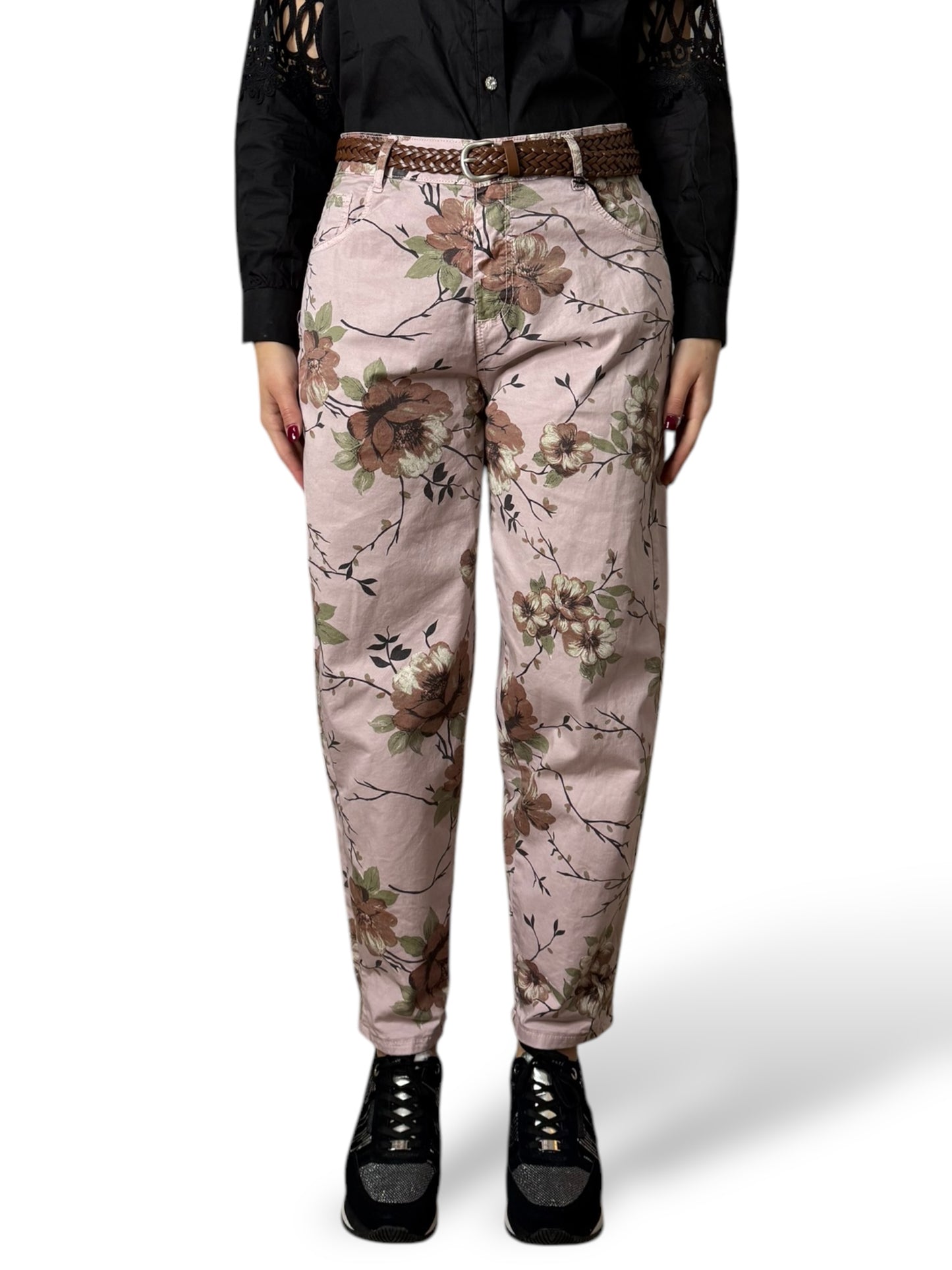 Pantaloni in cotone regular fit con stampa floreale