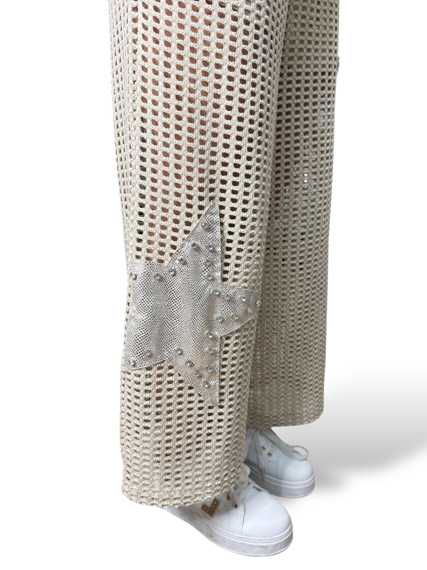 VicBee pantalone crochet con paillettes