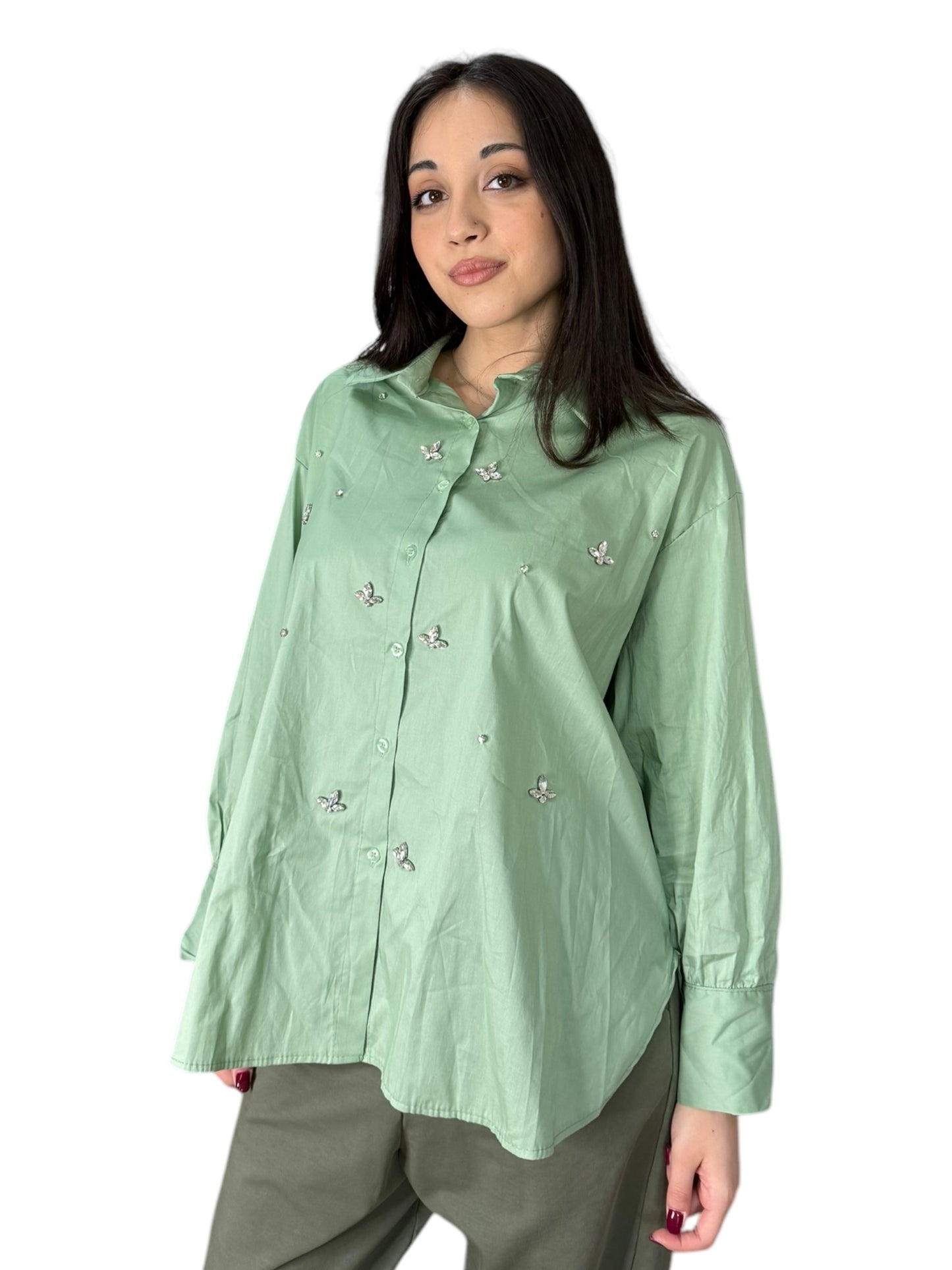 Camicia in cotone con inserti gioiello