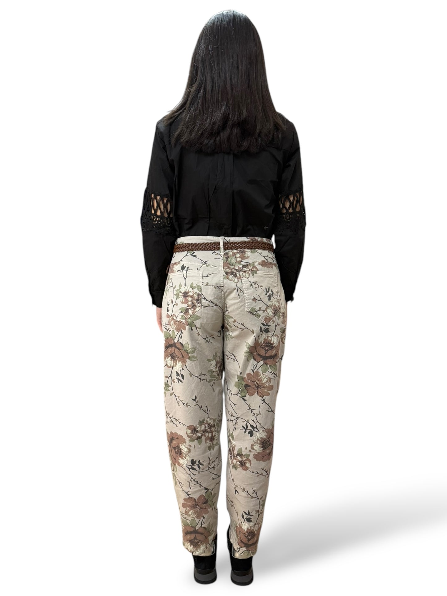 Pantaloni in cotone regular fit con stampa floreale