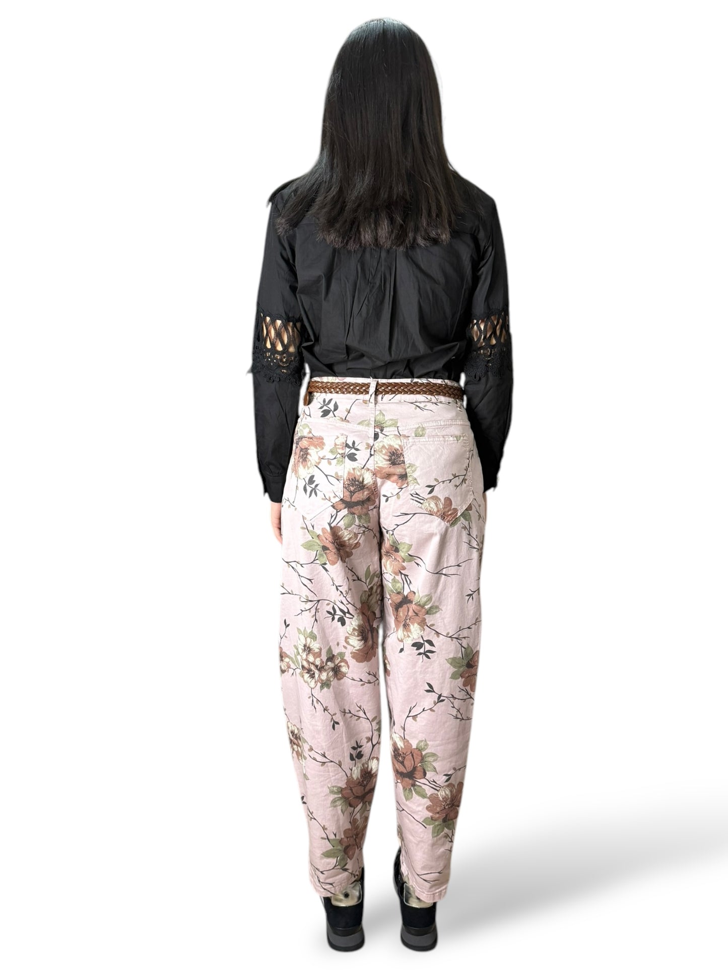 Pantaloni in cotone regular fit con stampa floreale