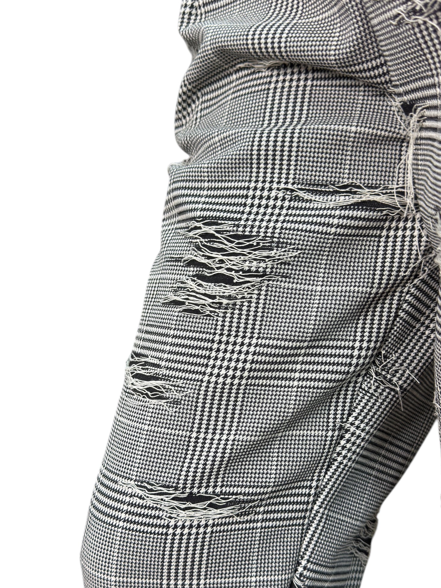 Pantaloni slim fit con motivo Principe di Galles effetto distressed