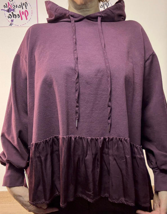 Felpa con cappuccio e sezioni in raso